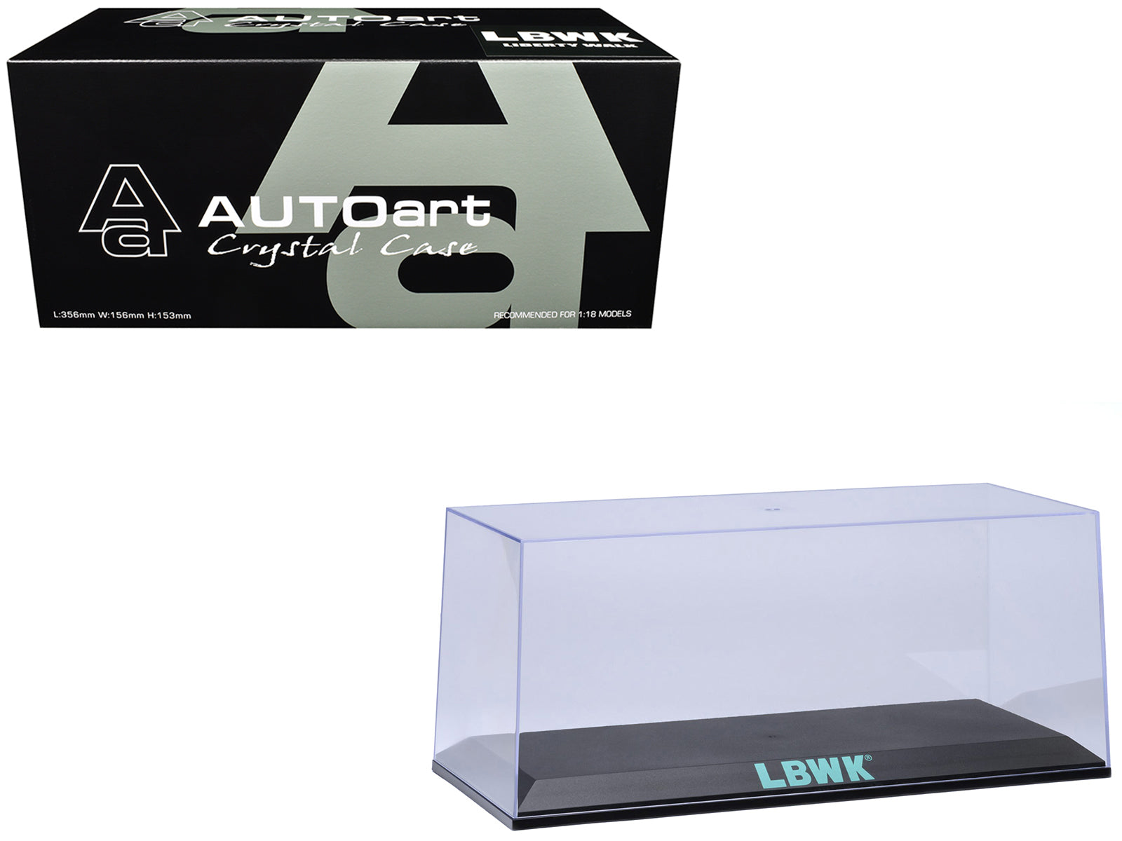 Collectible Display Show Case with Black Plastic Base and Green "LBWK" Logo for 1/18-1/24 Scale Model Cars by Autoart free shipping USA