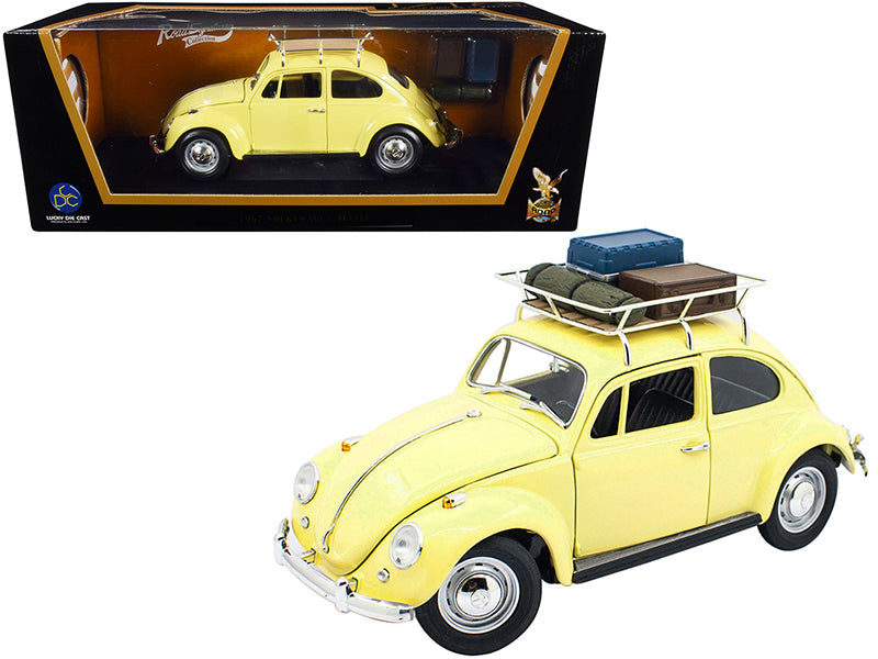 1967 Volkswagen Beetle with Roof Rack and Luggage Yellow 1/18 Diecast Model Car by Road Signature free shipping USA