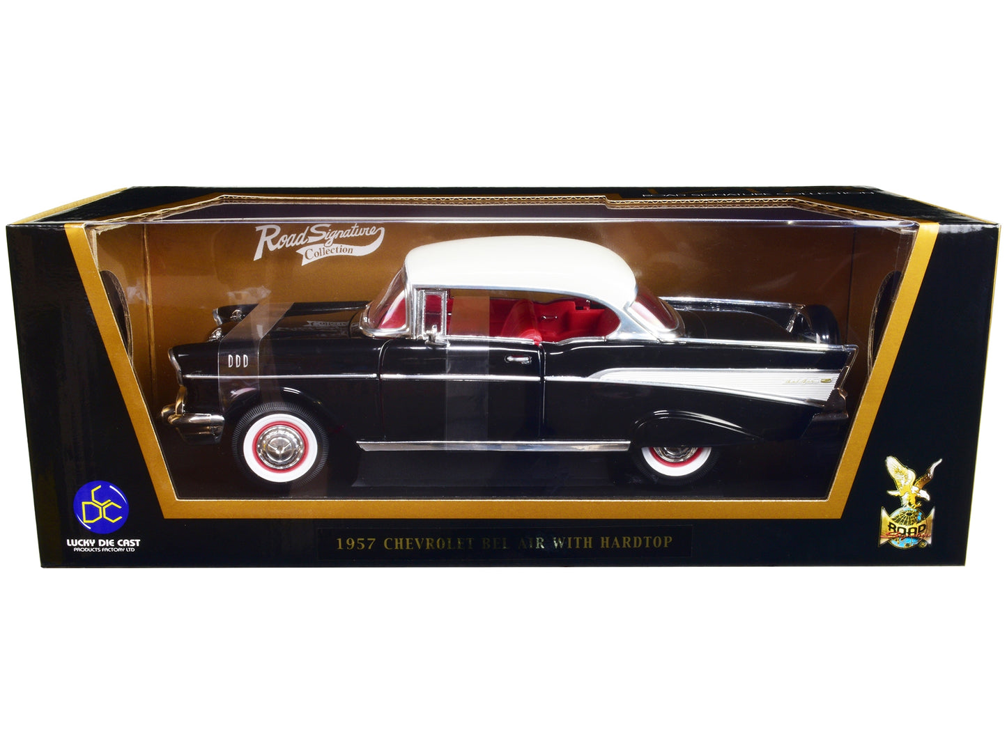 1957 Chevrolet Bel Air Hardtop Black with White Top and RedFREE SHIPPING IN US - Premium Chevrolet Models from Road Signature - Just $70.95! Shop now at Rapidvehicles