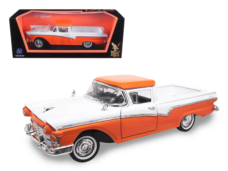 1957 Ford Ranchero Pickup Orange and White 1/18 Diecast Model Car by Road Signature - Premium physical from Rapidvehicles - Just $79.99! Shop now at Rapidvehicles