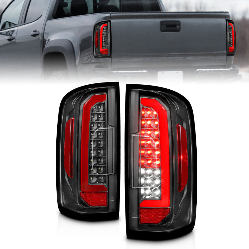 ANZO 15-21 Chevrolet Colorado Full LED Tail Lights w/ Red Lightbar Black Housing Clear Lens 311432