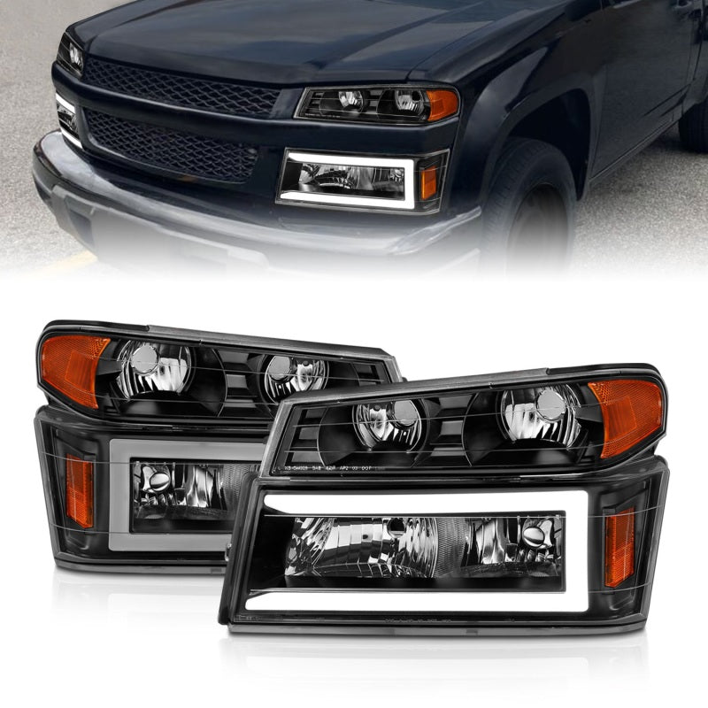ANZO 04-12 GM Colorado/Canyon/I-Series Crystal Headlights - w/ Light Bar Black Housing 4pcs 111558