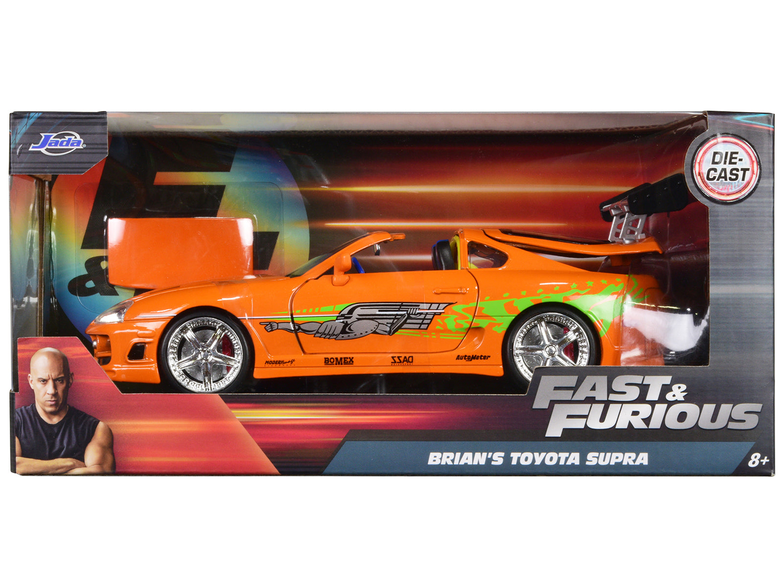 Brian's Toyota Supra Orange with Graphics "Fast & Furious" Movie 1/24 Diecast Model Car by Jada free shipping USA