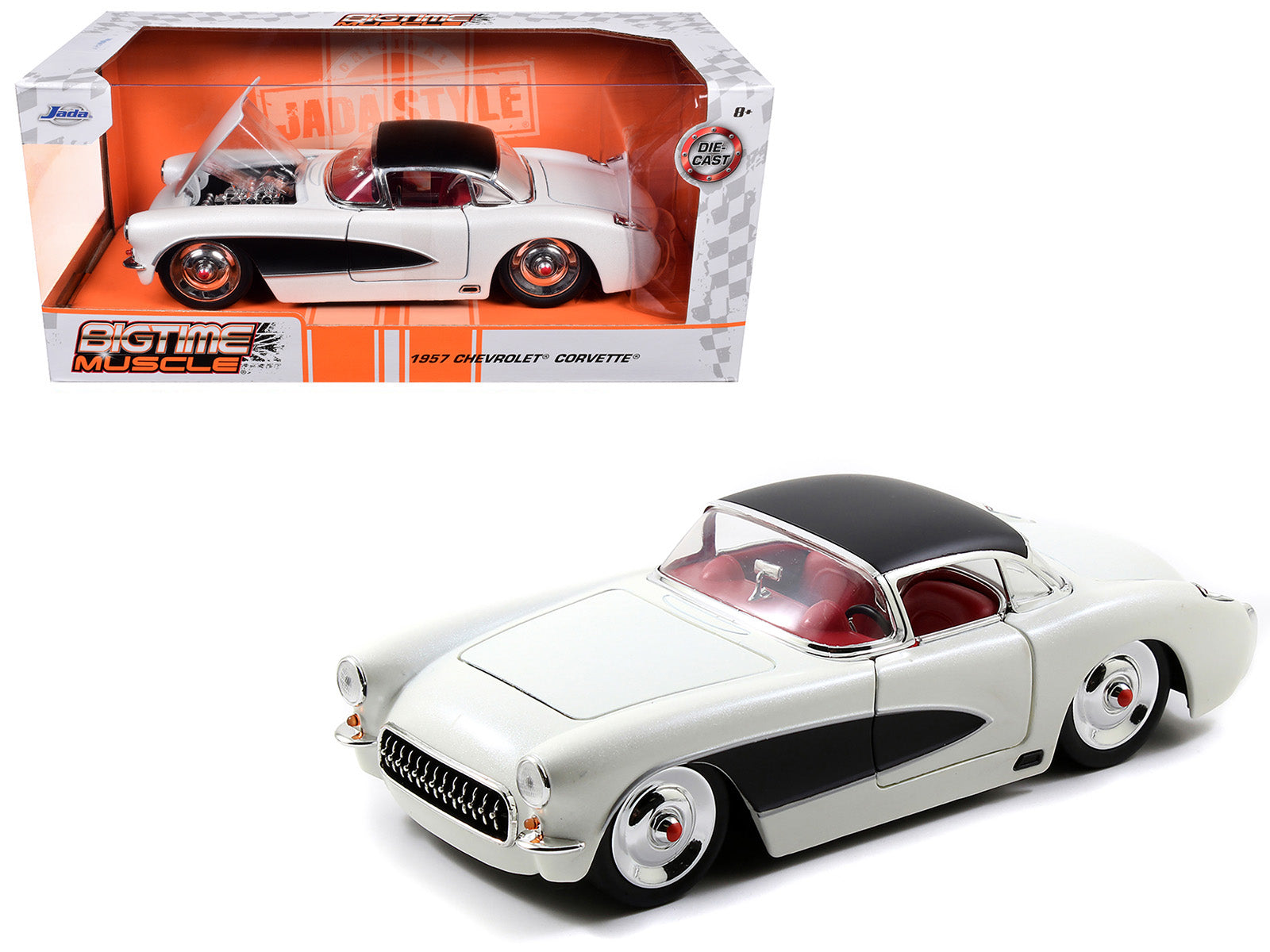 1957 Chevrolet Corvette Satin Cream Metallic with Matt Black Top and Side 1/24 Diecast Model Car by Jada free shipping USA