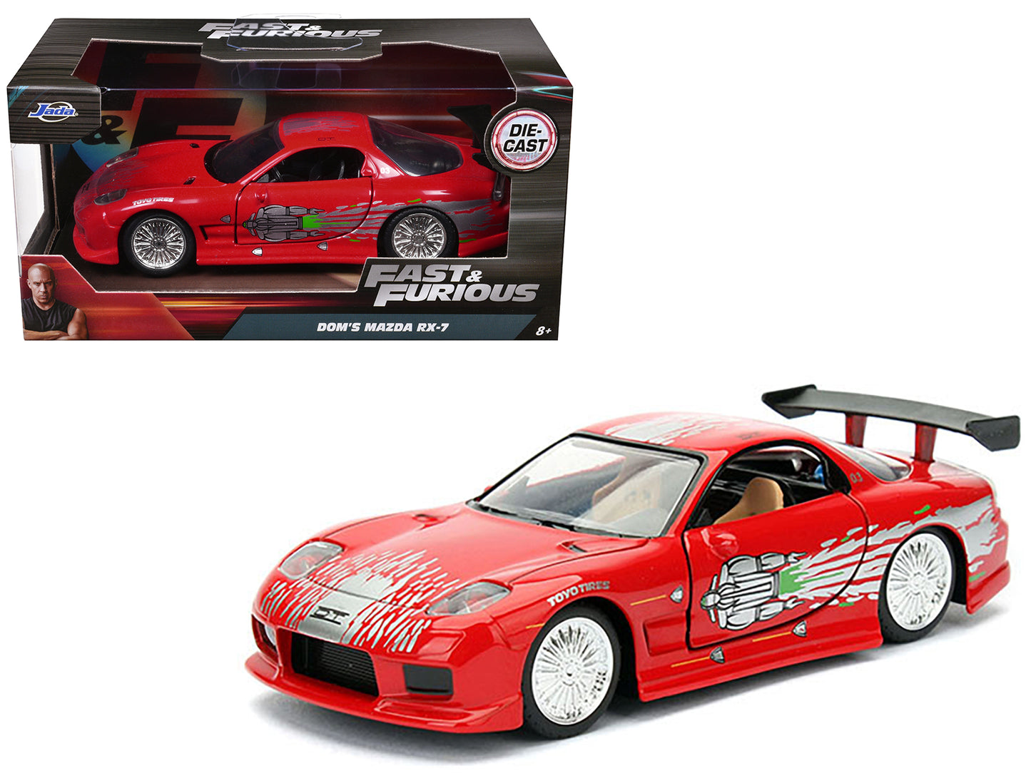 Dom's Mazda RX-7 Red with Graphics "Fast & Furious" Movie 1/32 Diecast Model Car by Jada - Use code SHOPAPP15 to get 15 percent off