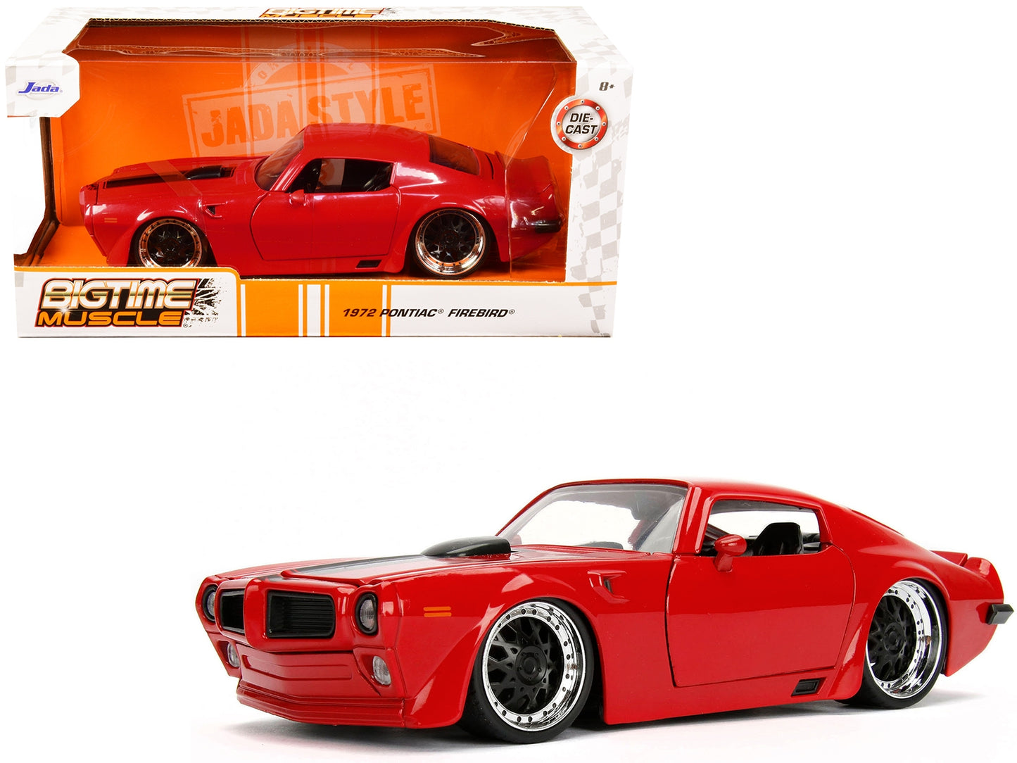 1972 Pontiac Firebird Red with Black Hood Stripe "Bigtime Muscle" - Premium Pontiac Models from Jada - Just $50.74! Shop now at Rapidvehicles