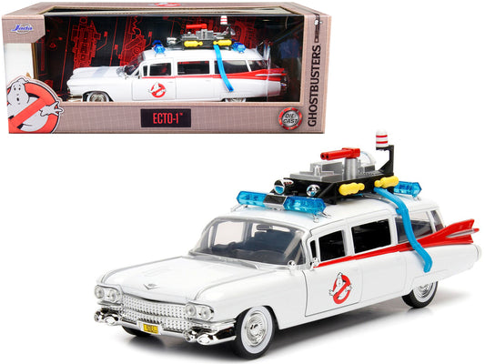 1959 Cadillac Ambulance Ecto-1 White "Ghostbusters" Movie "Hollywood Rides" Series 1/24 Diecast Model Car by Jada  free shipping USA