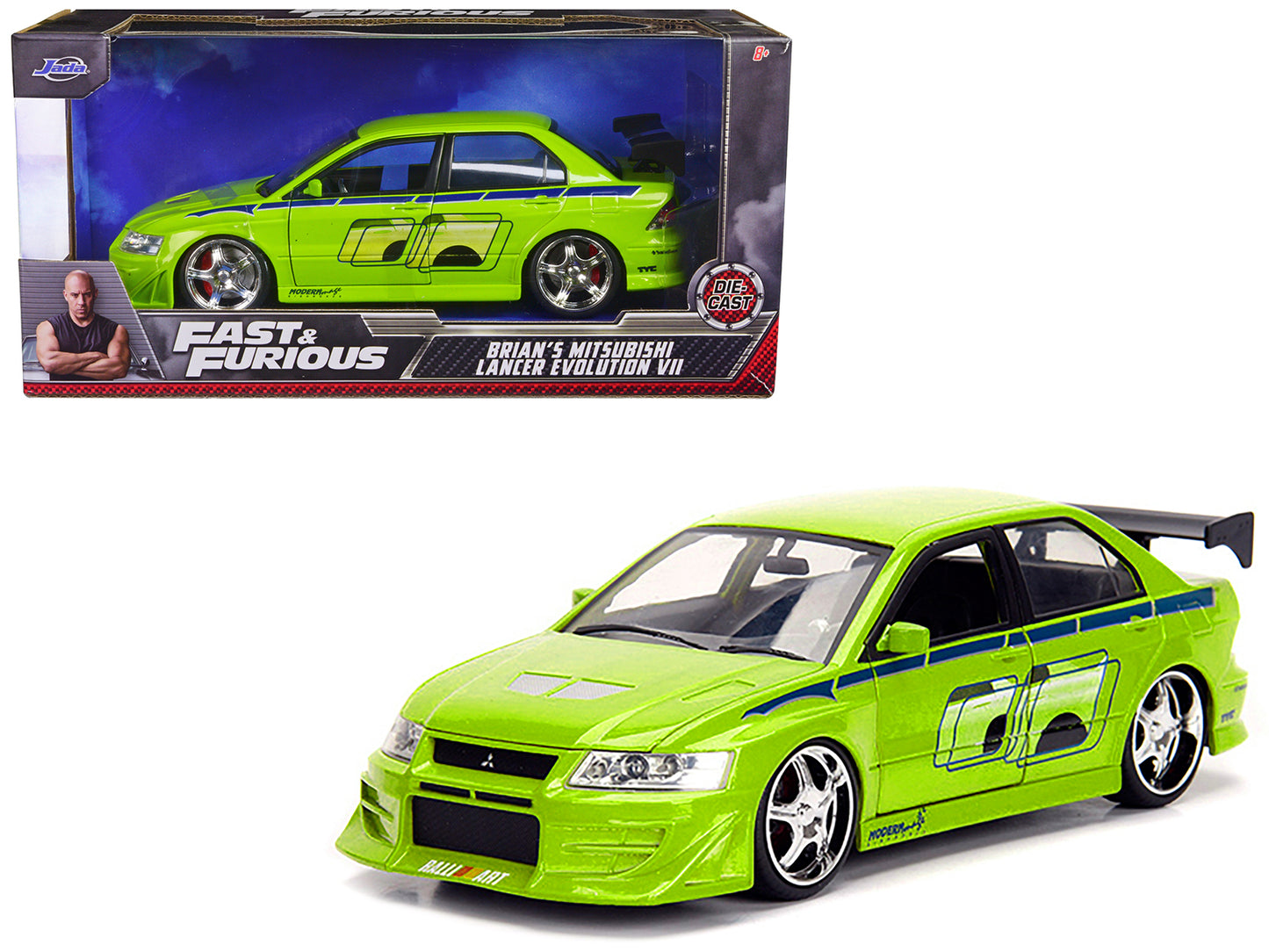 Brian's Mitsubishi Lancer Evolution VII Green with Graphics "Fast & Furious" Movie 1/24 Diecast Model Car by Jada  free shipping USA