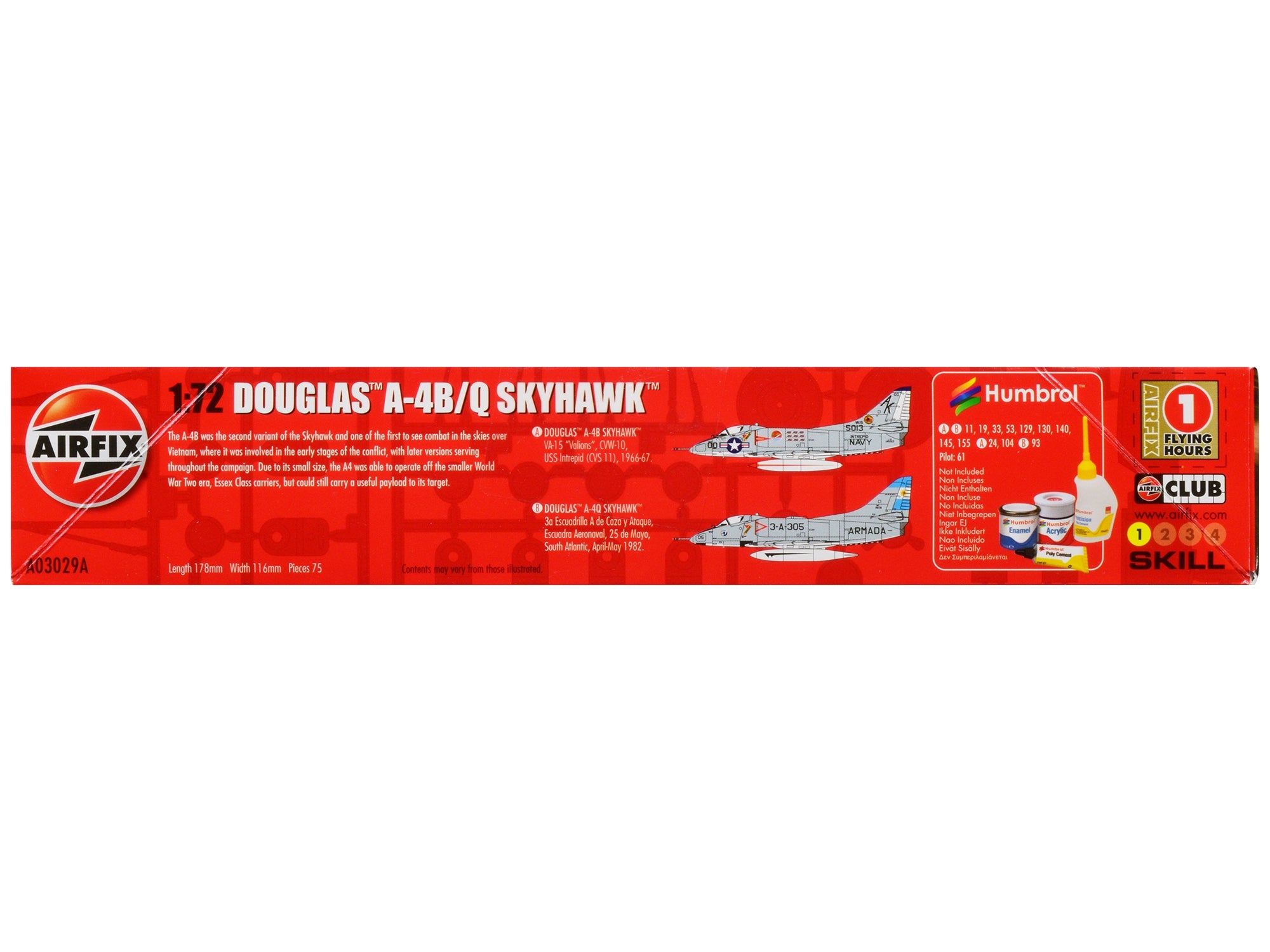 Level 1 Model Kit Douglas A-4B/Q Skyhawk Aircraft with 2 Scheme Options 1/72 Plastic Model Kit by Airfix