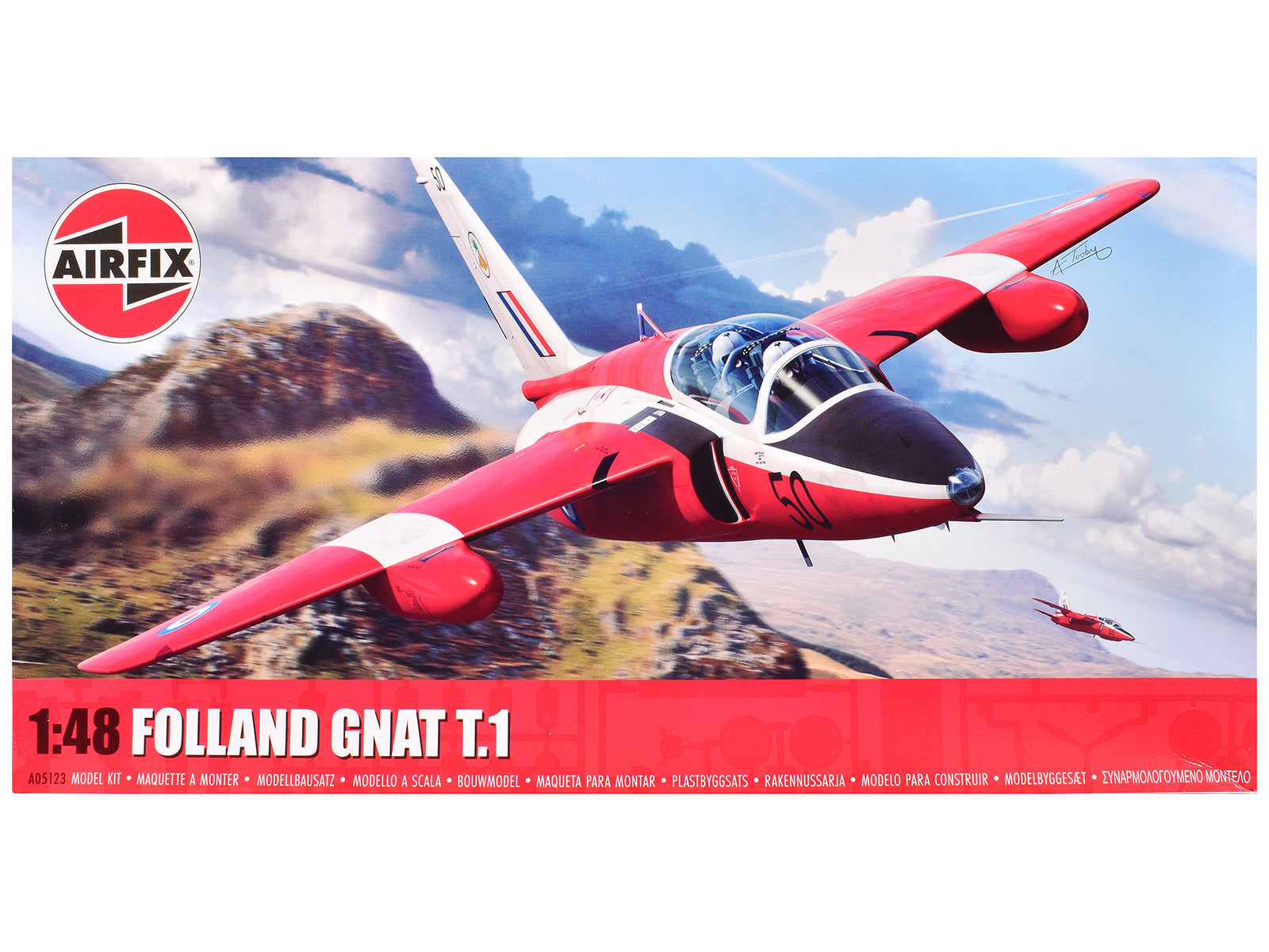 Level 2 Model Kit Folland Gnat T.1 Fighter Aircraft with 2 Scheme Options 1/48 Plastic Model Kit by Airfix free shipping USA