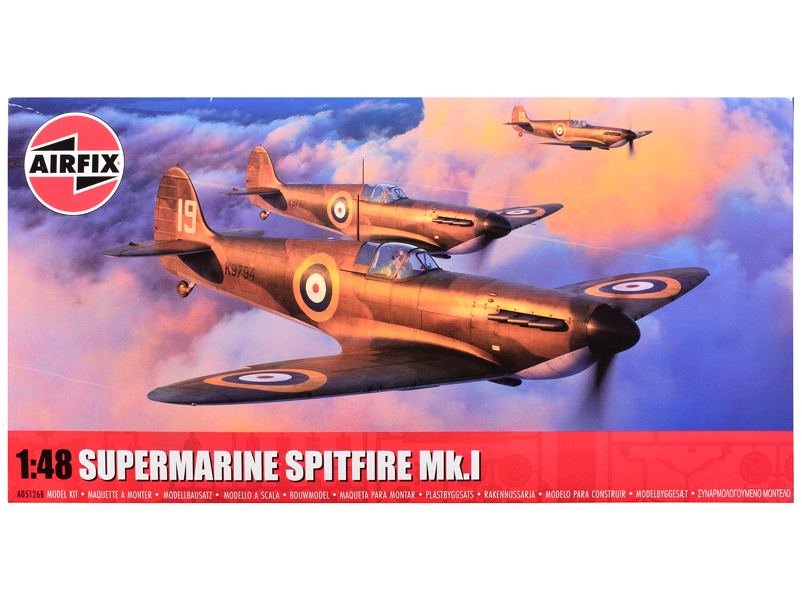 Level 2 Model Kit Supermarine Spitfire Mk.I Fighter Aircraft with 3 Scheme Options 1/48 Plastic Model Kit by Airfix free shipping USA
