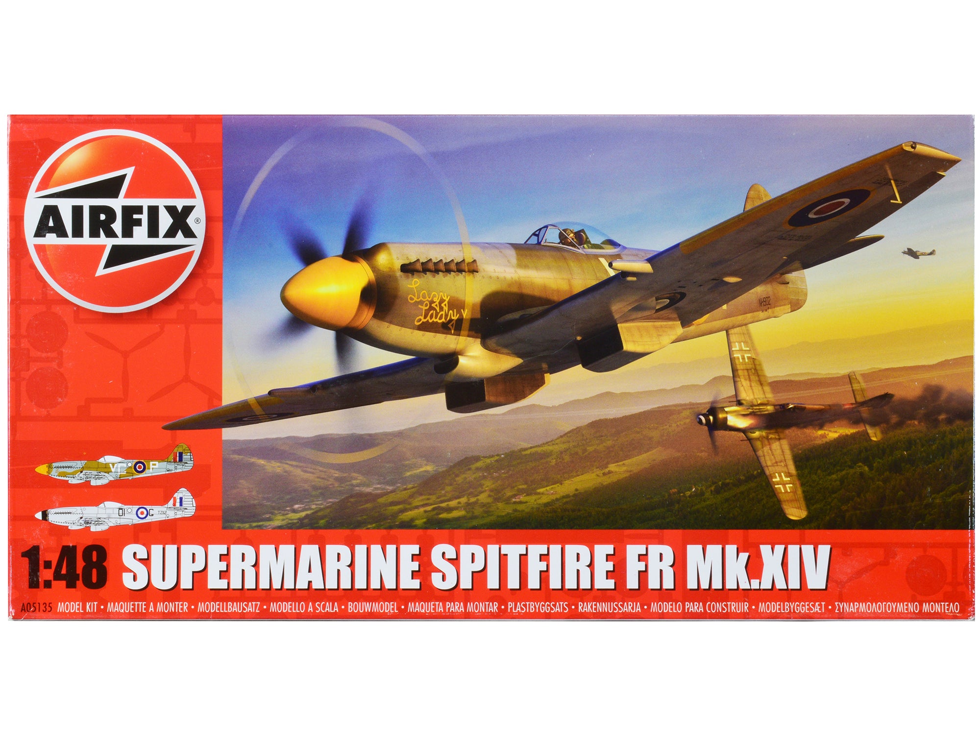 Level 2 Model Kit Supermarine Spitfire FR Mk.XIV Fighter Aircraft with 2 Scheme Options 1/48 Plastic Model Kit by Airfix free shipping USA