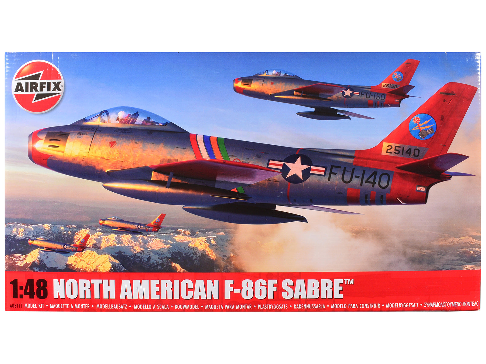 Level 2 Model Kit North American F-86F Sabre Aircraft with 2 Scheme Options 1/48 Plastic Model Kit by Airfix free shipping USA