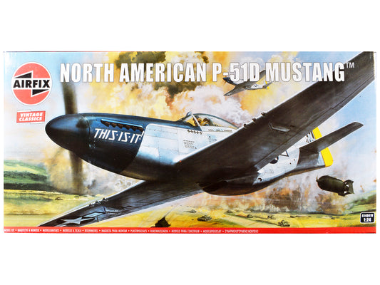 Level 4 Model Kit North American P-51D Mustang Aircraft with 2 Scheme Options 1/24 Plastic Model Kit by Airfix