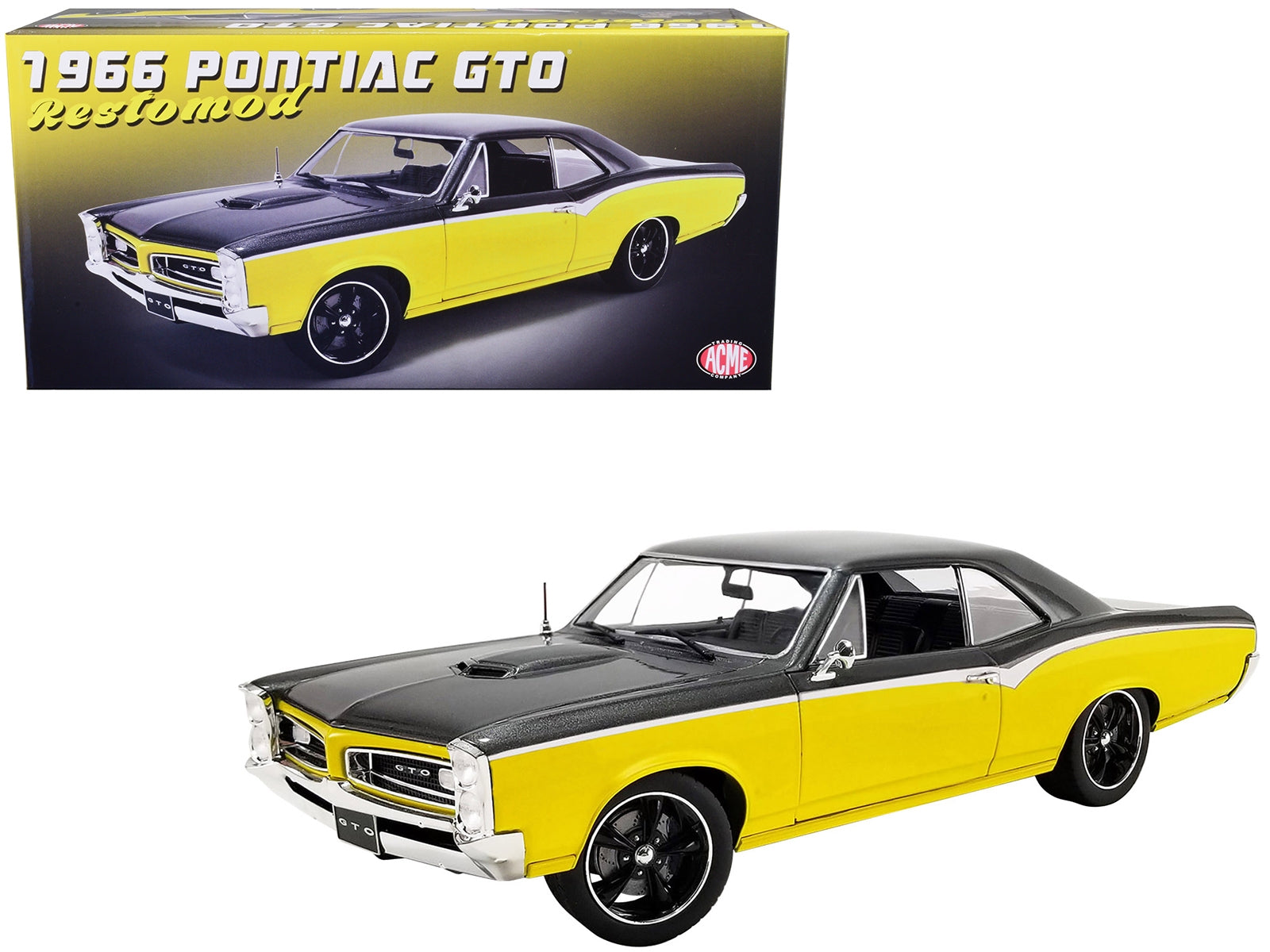 1966 Pontiac GTO "Restomod" Yellow and Dark Gray Metallic Limited Edition to 480 pieces Worldwide 1/18 Diecast Model Car by ACME - Premium Pontiac Models from Acme - Just $155.69! Shop now at Rapidvehicles