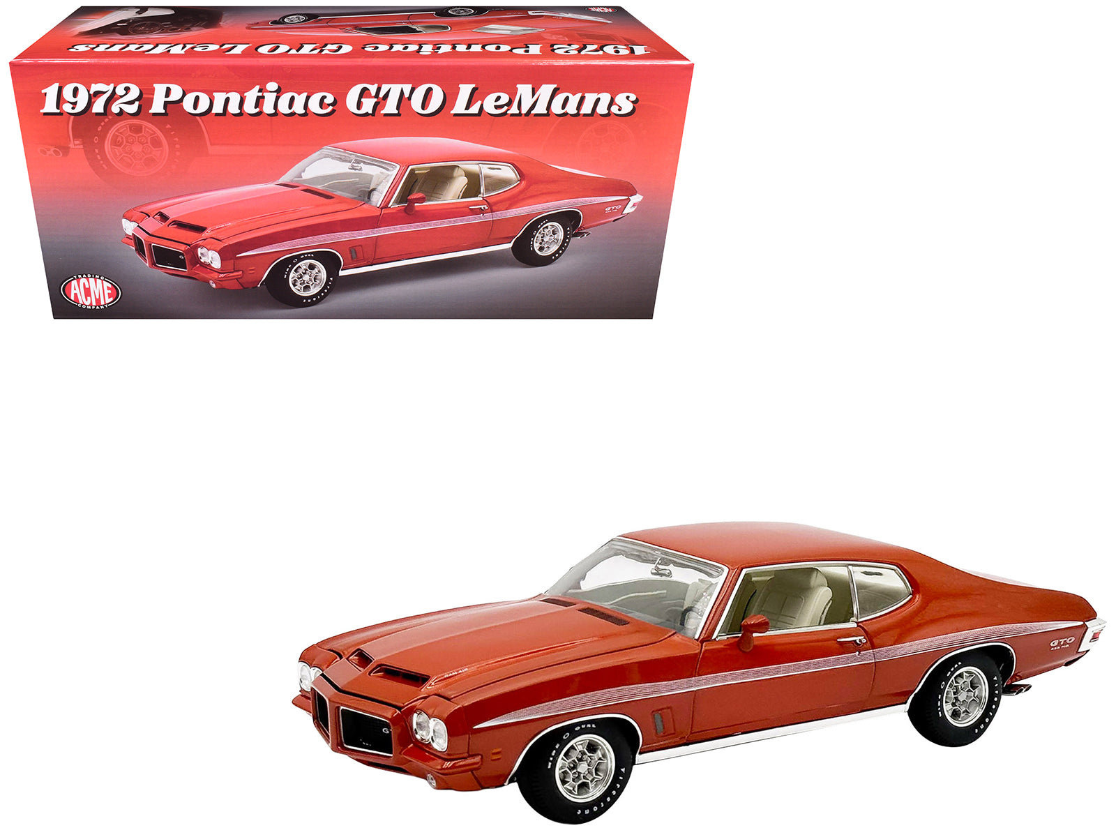1972 Pontiac GTO LeMans Sundance Orange Metallic with GTO Stripes Limited Edition to 342 pieces Worldwide 1/18 Diecast Model Car by ACME free shipping USA