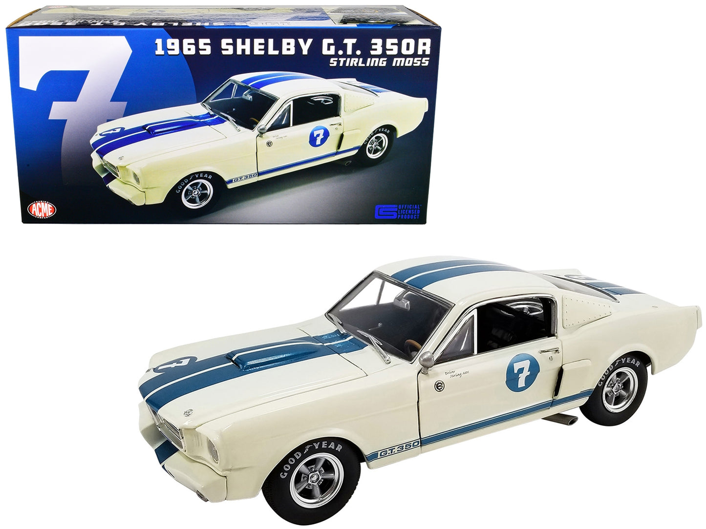 1965 Shelby GT 350R #7 "Stirling Moss" White with Blue Stripes