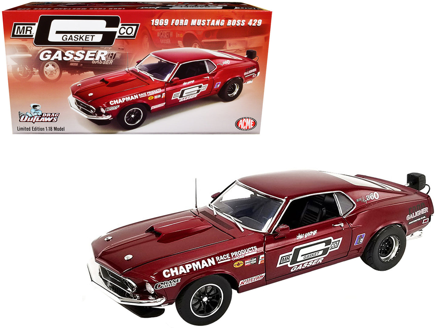 1969 Ford Mustang BOSS 429 Gasser Dark Red Metallic "Mr. Gasket