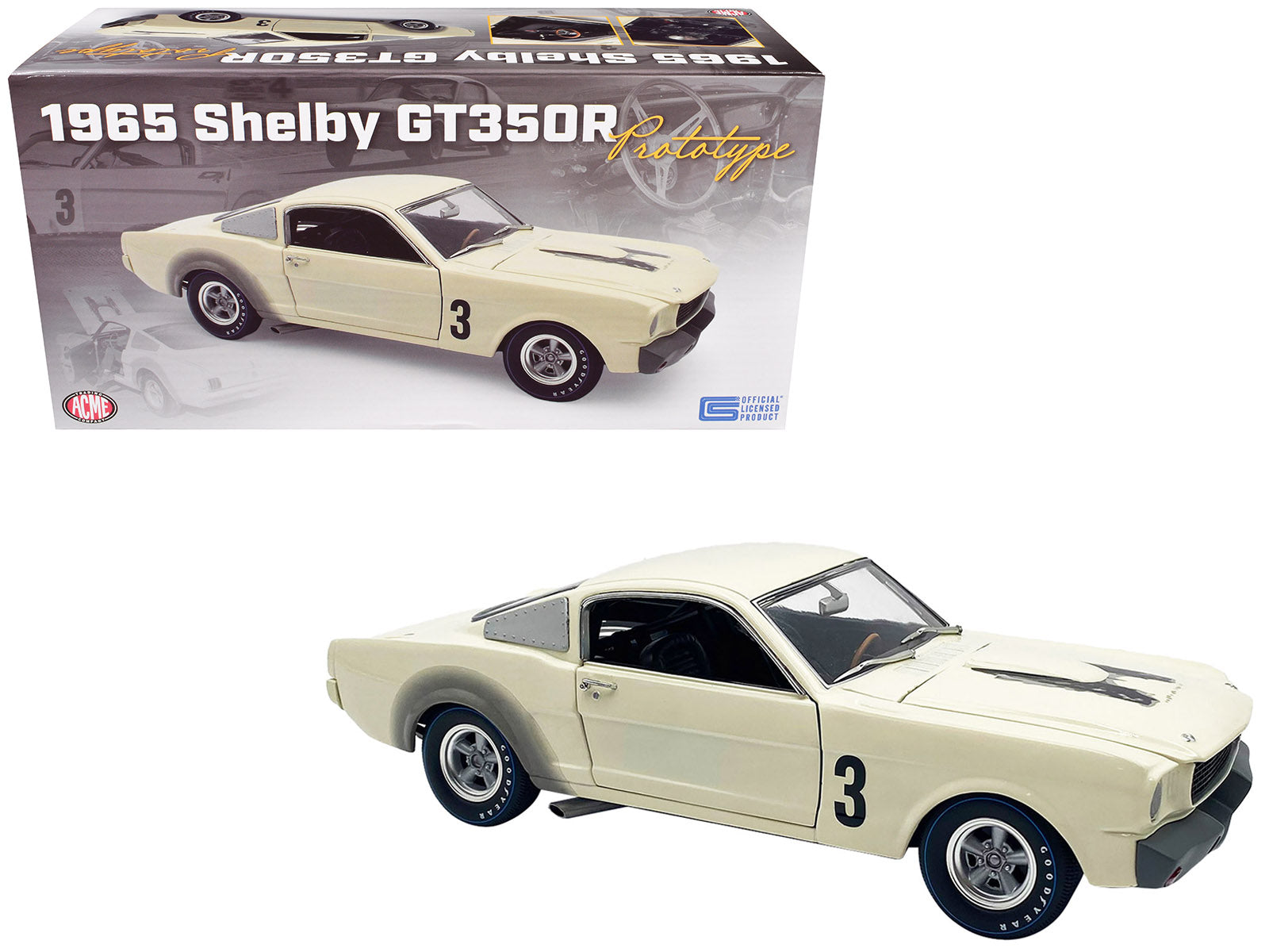1965 Shelby GT350R Prototype #3 White Limited Edition to 312 pieces Worldwide 1/18 Diecast Model Car by ACME free shipping USA