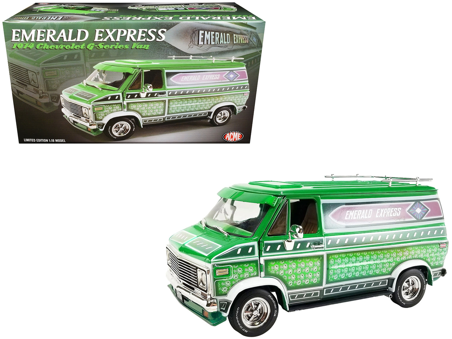 1974 Chevrolet G-Series Van Green with Graphics "Emerald Express" - Premium Chevrolet Models from Acme - Just $182.69! Shop now at Rapidvehicles