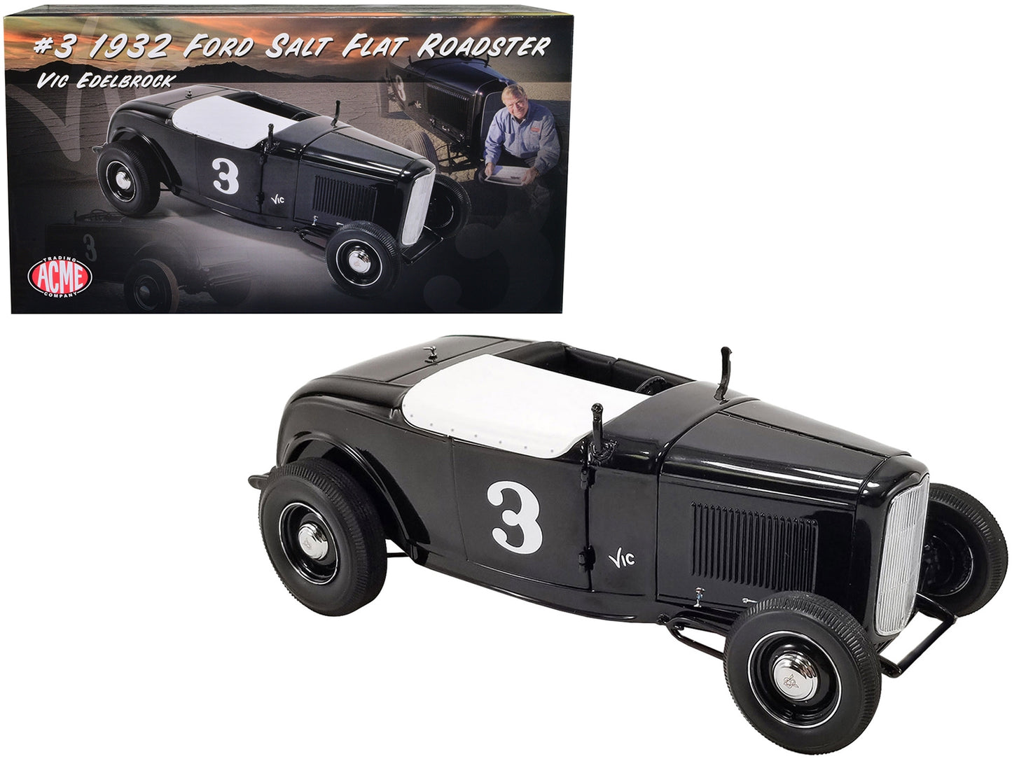 1932 Ford Salt Flat Roadster #3 Black "Vic Edelbrock" LimitedFREE SHIPPING IN US - Premium Ford Models from Acme - Just $153.89! Shop now at Rapidvehicles