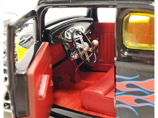 1932 Ford Blown 5 Window Coupe Black with Flames and Rat Fink - Premium Ford Models from Acme - Just $182.69! Shop now at Rapidvehicles