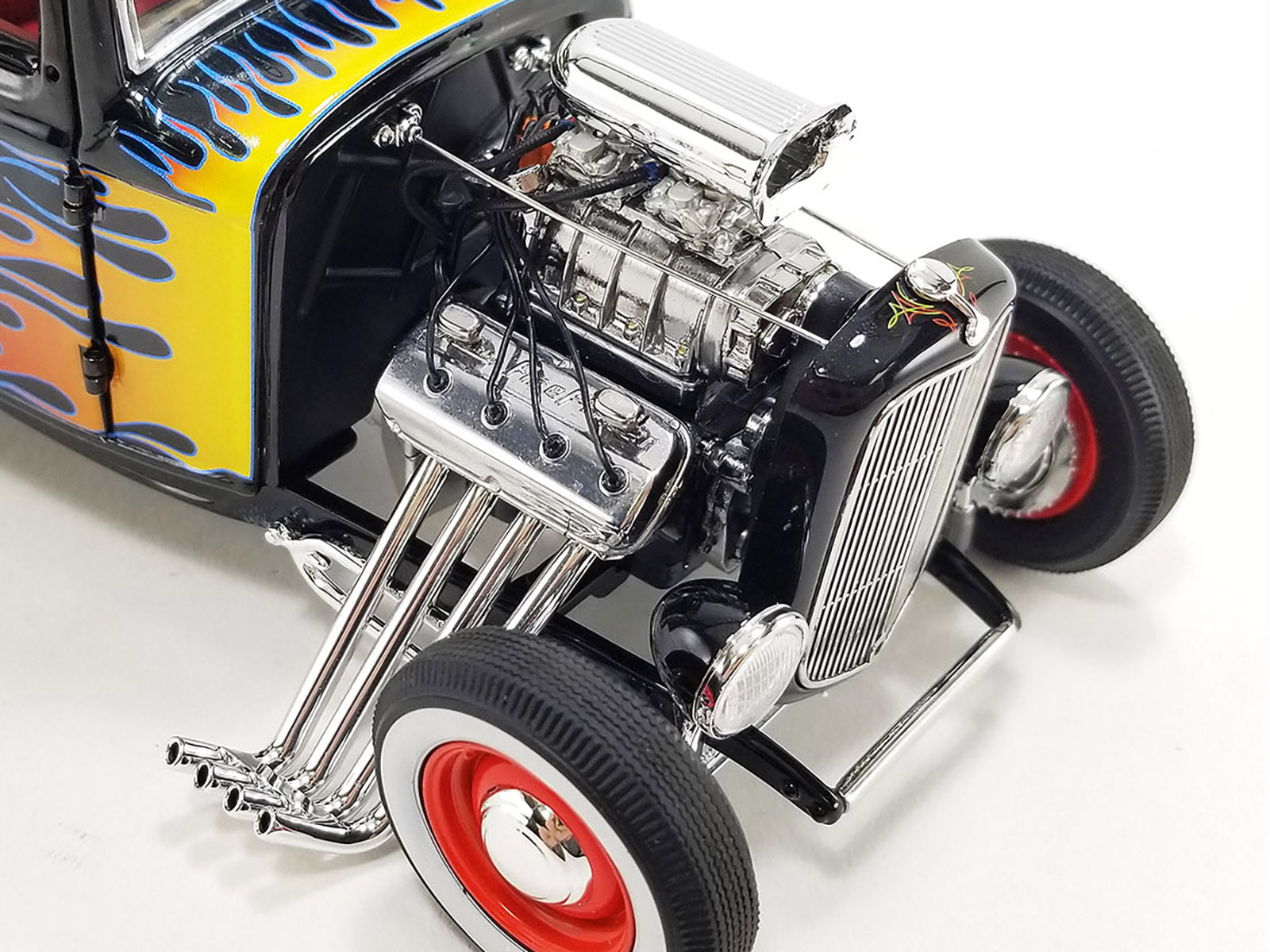 1932 Ford Blown 5 Window Coupe Black with Flames and Rat Fink Figure Limited Edition to 522 pieces Worldwide 1/18 Diecast Model Car by ACME - Premium Ford Models from Acme - Just $168.77! Shop now at Rapidvehicles