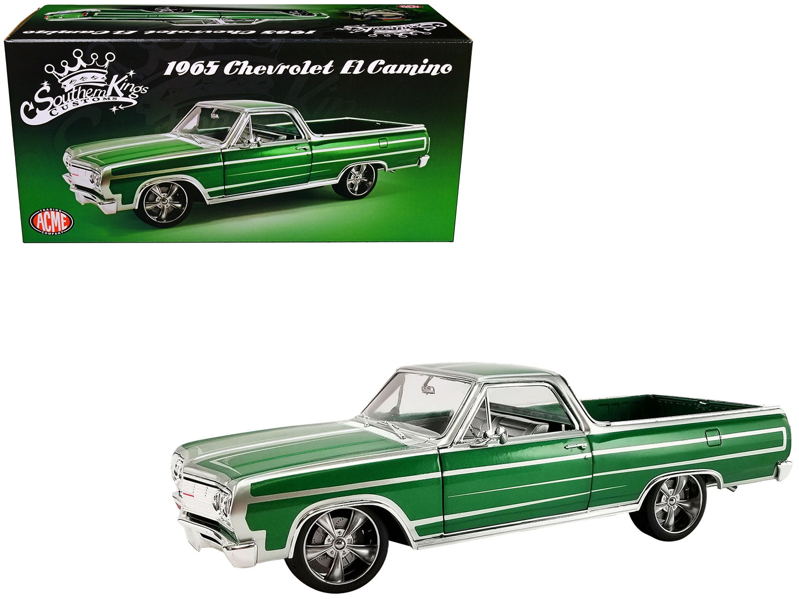 1965 Chevrolet El Camino Custom Calypso Green Metallic with Silver Graphics "Southern Kings Customs" Limited Edition to 210 pieces Worldwide 1/18 Diecast Model Car by ACME - Premium Chevrolet Models from Acme - Just $141.98! Shop now at Rapidvehicles