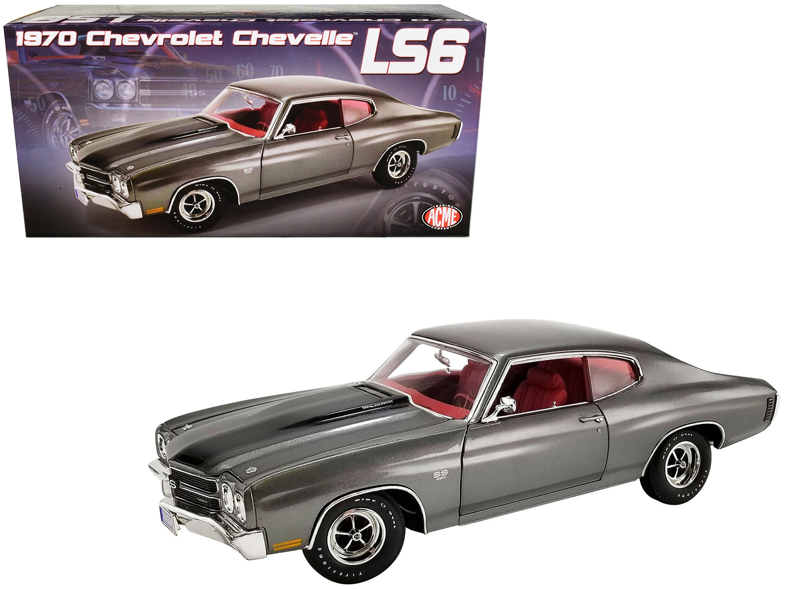 1970 Chevrolet Chevelle LS6 Shadow Gray with Black Stripes and Red Interior Limited Edition to 678 pieces Worldwide 1/18 Diecast Model Car by ACME - Premium Chevrolet Models from Acme - Just $168.77! Shop now at Rapidvehicles