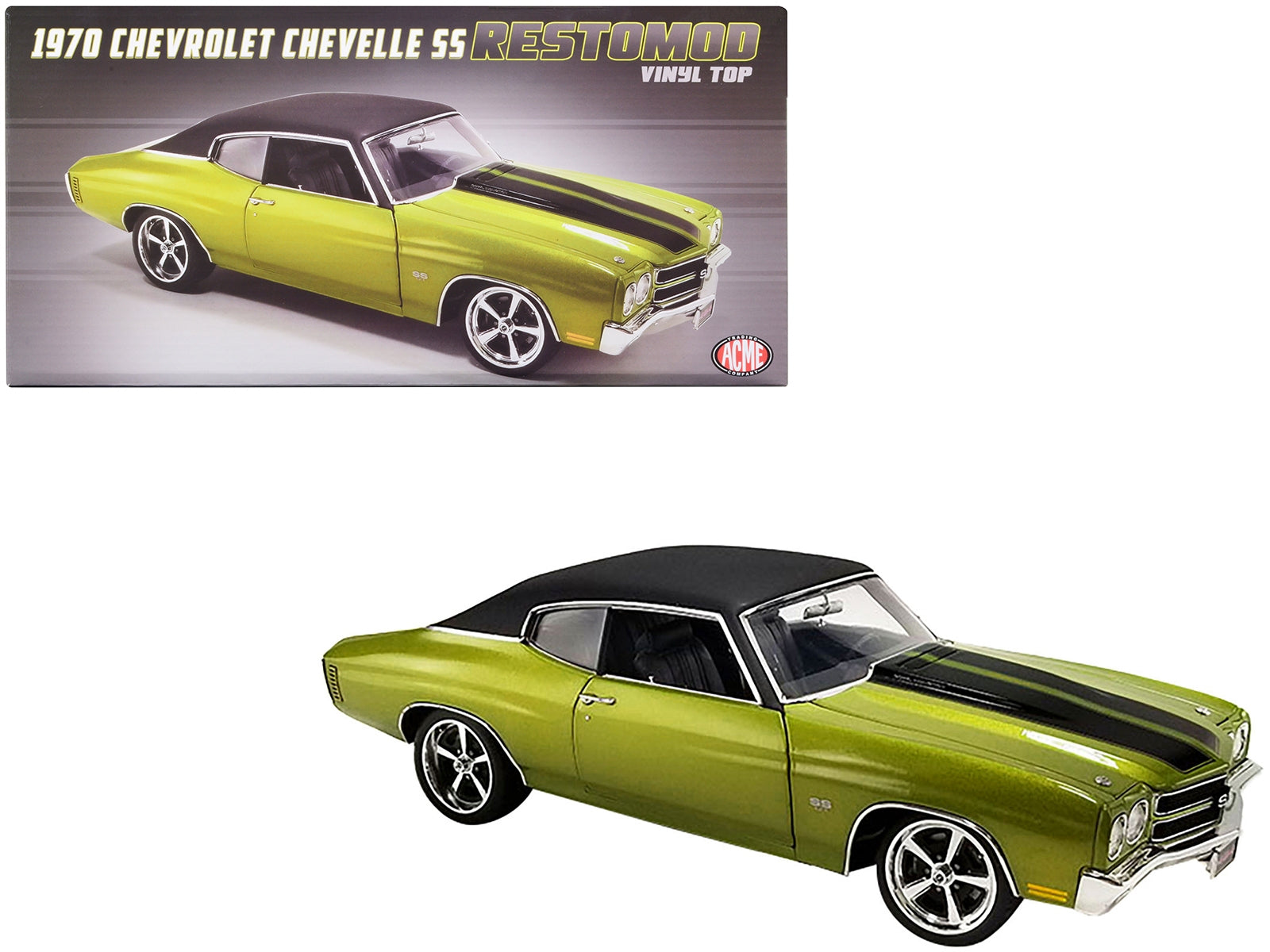 1970 Chevrolet Chevelle SS Restomod Citrus Green Metallic with Black Stripes and Black Vinyl Top Limited Edition to 258 pieces Worldwide 1/18 Diecast Model Car by ACME - Premium Chevrolet Models from Acme - Just $168.77! Shop now at Rapidvehicles