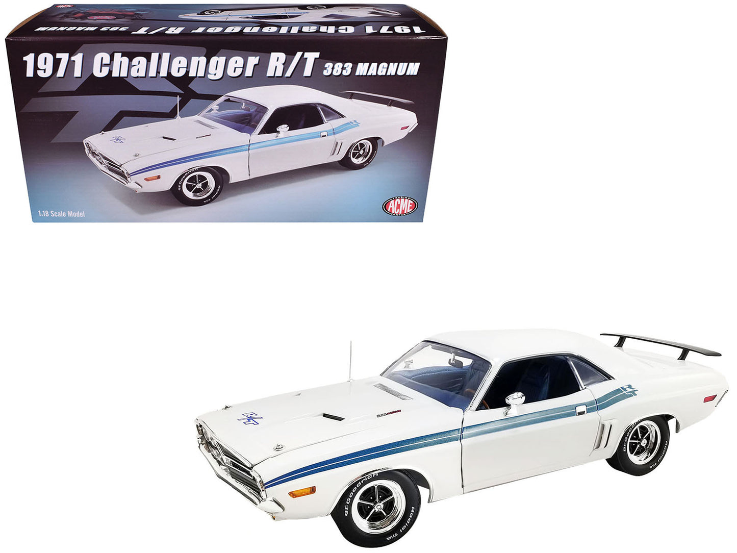 1971 Dodge Challenger R/T 383 Magnum Brite White with Blue - Premium Dodge Models from Acme - Just $182.69! Shop now at Rapidvehicles