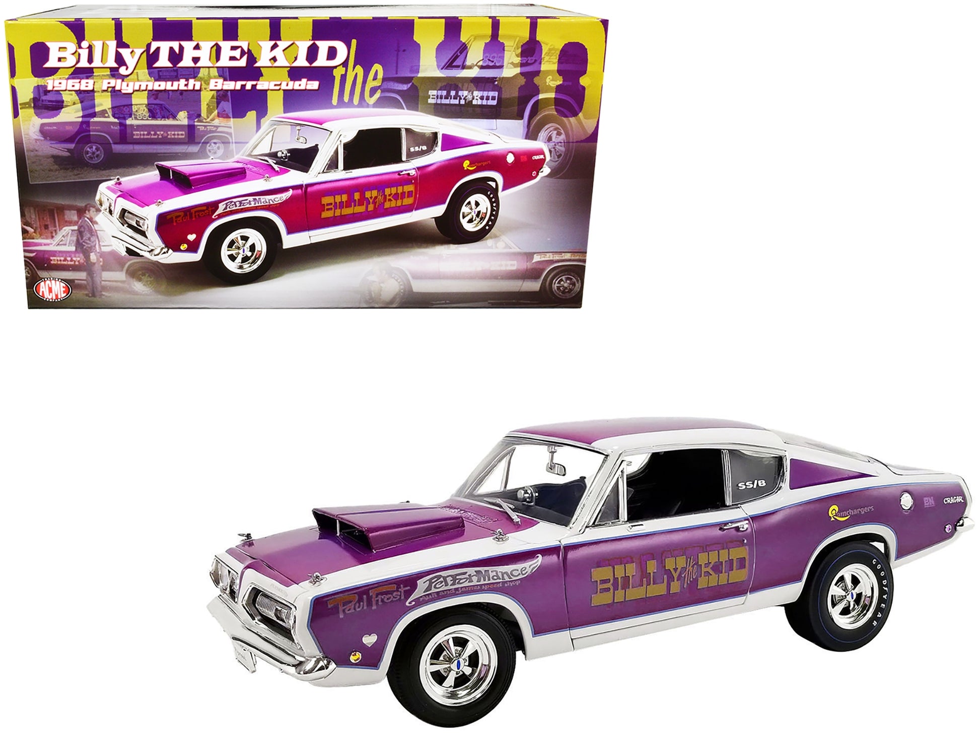 1968 Plymouth Barracuda Purple Metallic and White "Billy the Kid" - Premium Plymouth Models from Acme - Just $168.99! Shop now at Rapidvehicles