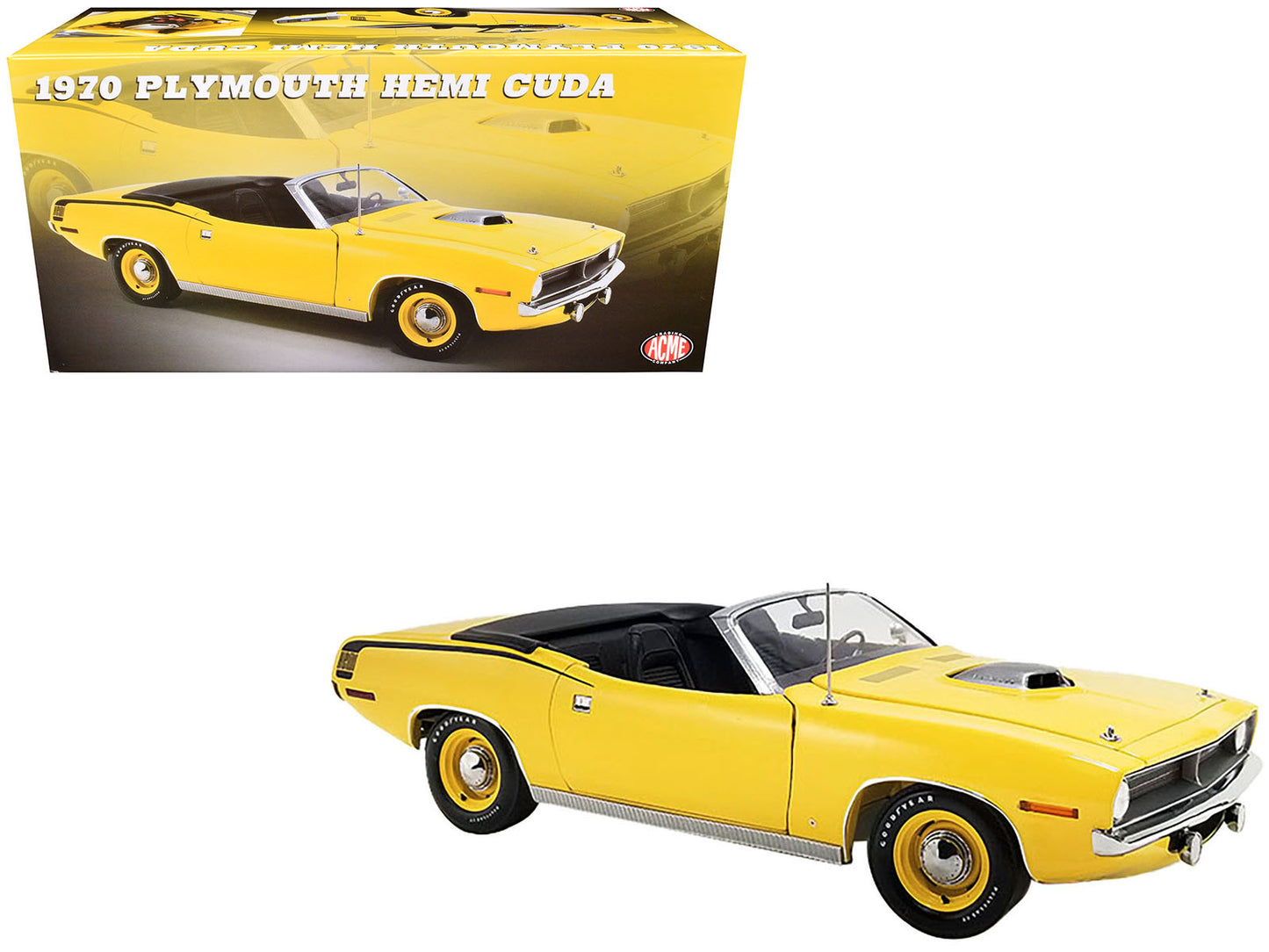 1970 Plymouth Hemi Barracuda Convertible Lemon Twist Yellow - Premium Plymouth Models from Acme - Just $182.69! Shop now at Rapidvehicles