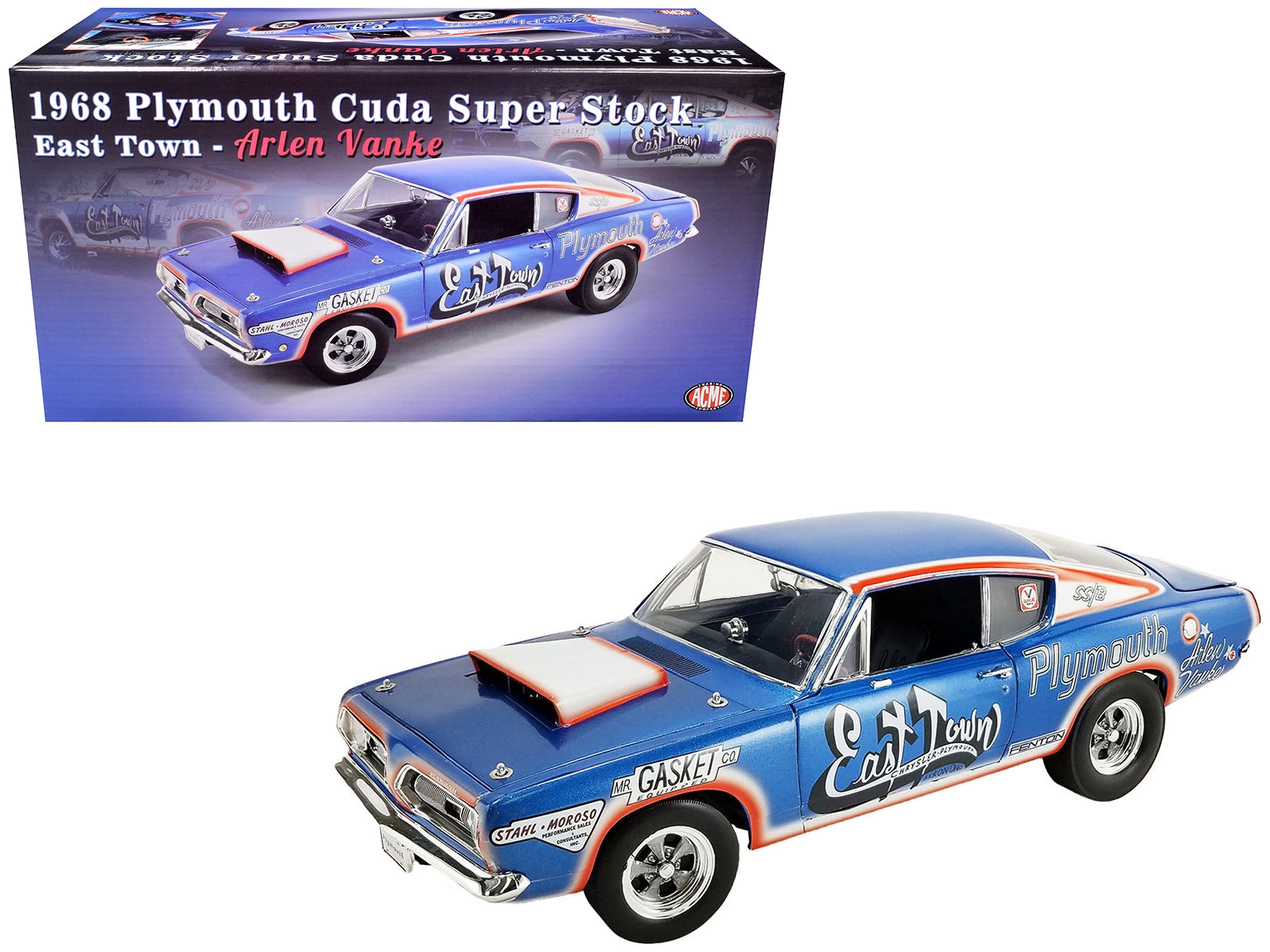 1968 Plymouth HEMI Barracuda Super Stock "East Town - Arlen Vanke" Blue with Graphics Limited Edition to 372 pieces Worldwide 1/18 Diecast Model Car by ACME - Premium Plymouth Models from Acme - Just $168.77! Shop now at Rapidvehicles