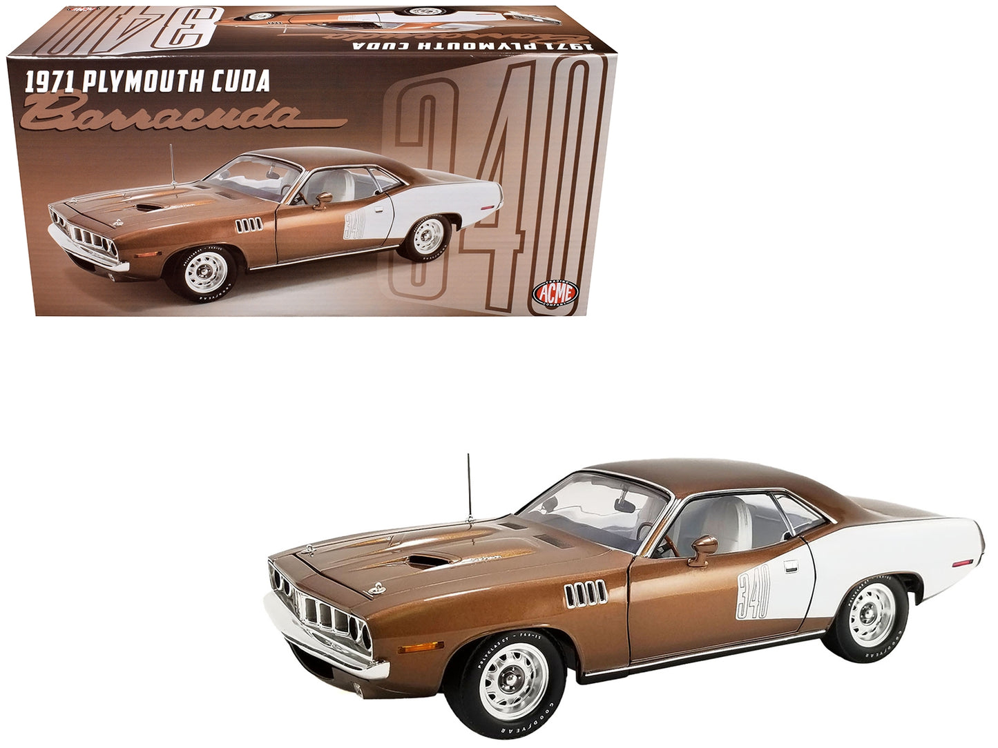 1971 Plymouth Barracuda Tahitian Walnut Metallic and White - Premium Plymouth Models from Acme - Just $182.69! Shop now at Rapidvehicles