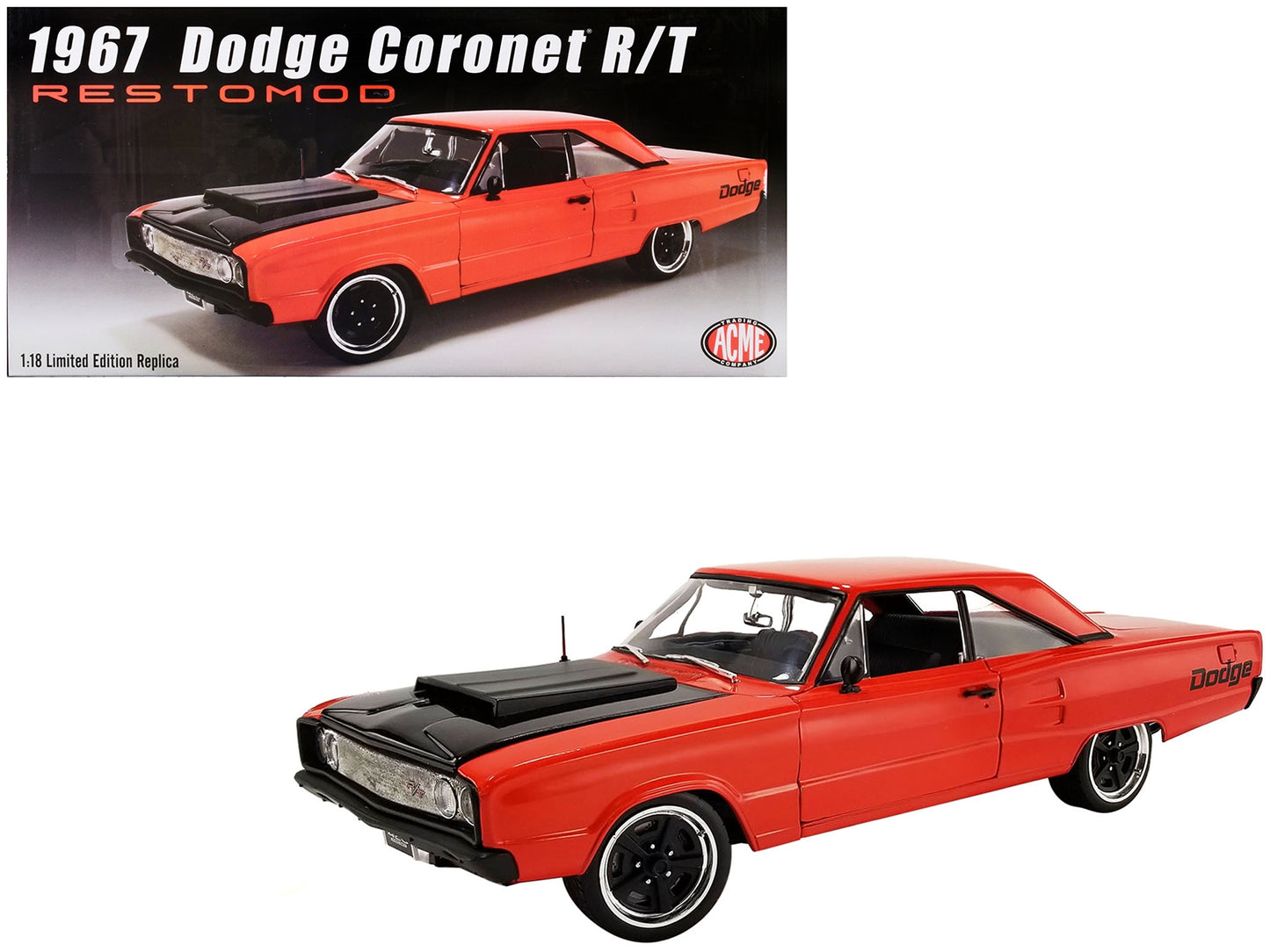 1967 Dodge Coronet R/T "Restomod" Primer Red with Black Hood - Premium Dodge Models from Acme - Just $182.69! Shop now at Rapidvehicles