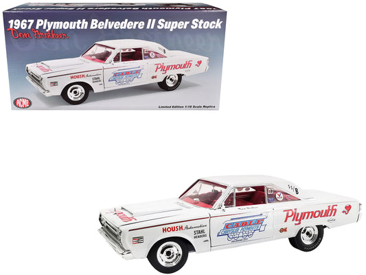 1967 Plymouth Belvedere II Super Stock "Don Grotheer" White with Graphics and Red Interior Limited Edition to 306 pieces Worldwide 1/18 Diecast Model Car by ACME