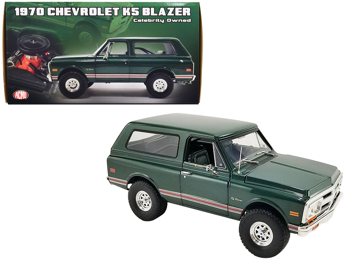 1970 Chevrolet K5 Blazer Dark Green with Red Stripes and Green - Premium Chevrolet Models from Acme - Just $151.89! Shop now at Rapidvehicles