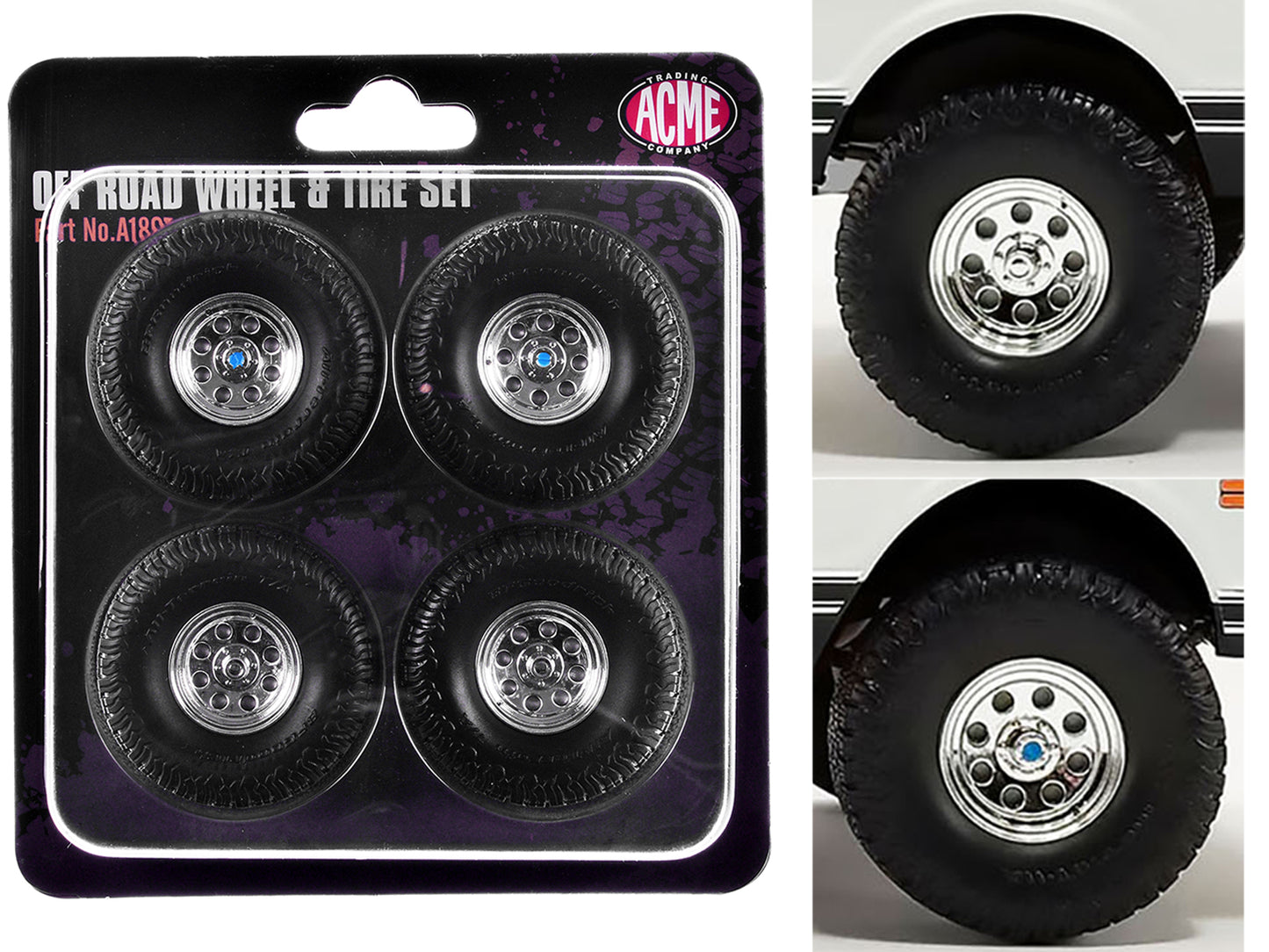 "Offroad" 35" Mag Wheel and Tire Set of 4 pieces from 1971 Chevrolet K5 Blazer for 1/18 Scale Models by ACME