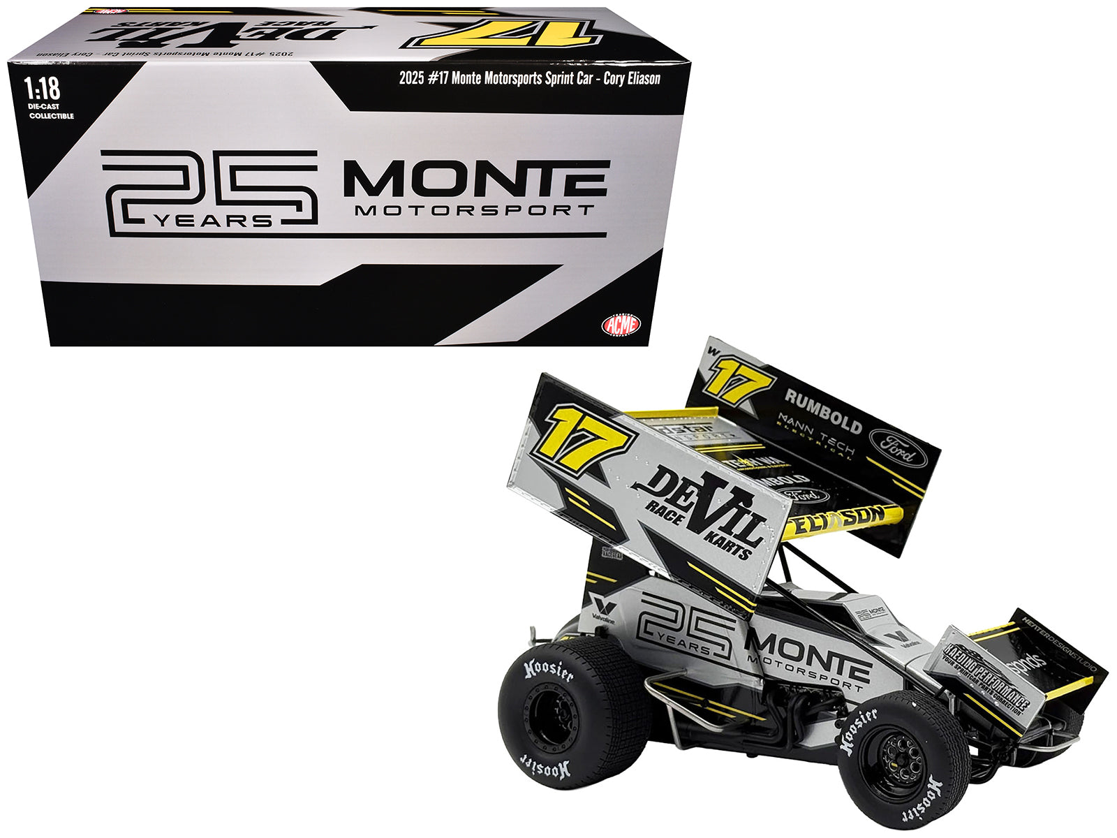 Winged Sprint Car #17 Cory Eliason "Devil Race Karts" Monte Motorsports (2025) 1/18 Diecast Model Car by ACME free shipping USA