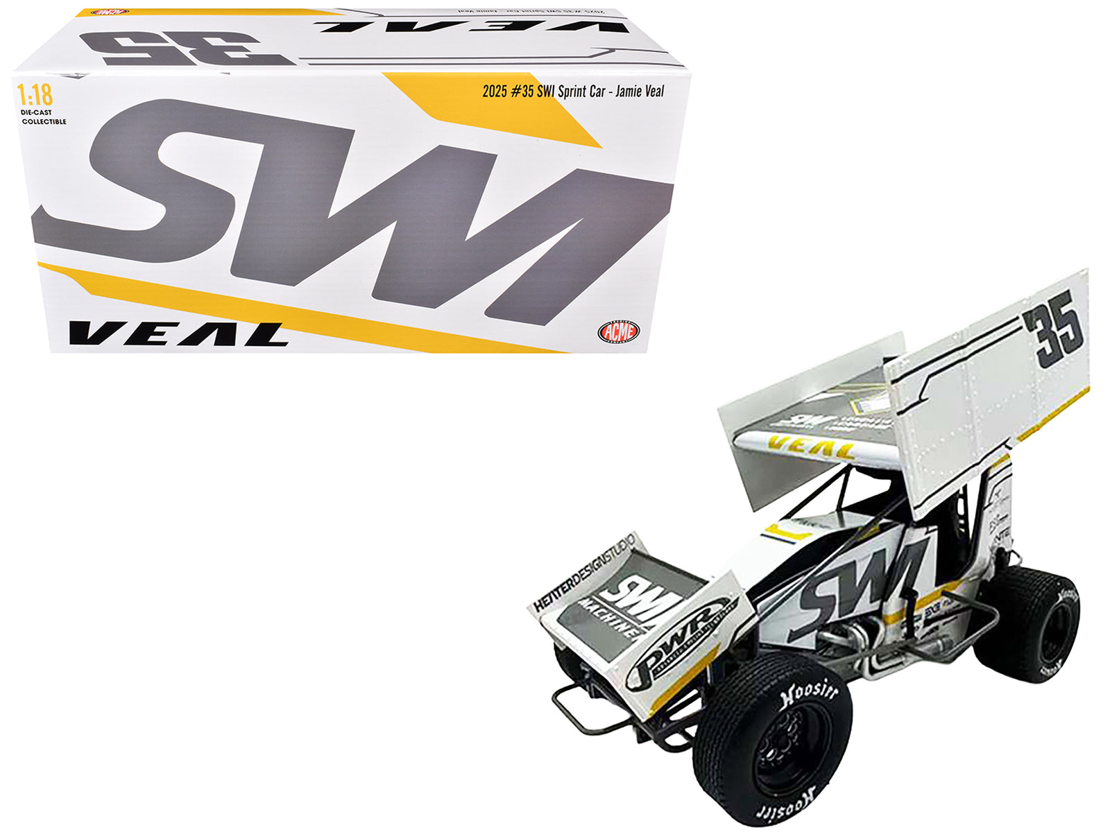 Winged Sprint Car #35 Jamie Veal "SWI Earthworks" White (2025) 1/18 Diecast Model Car by ACME free shipping USA