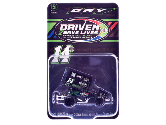 Winged Sprint Car #14CC Corey Day (Green Version) "Driven 2 Save Lives" Jason Meyers Racing (2025) 1/50 Diecast Model Car by ACME