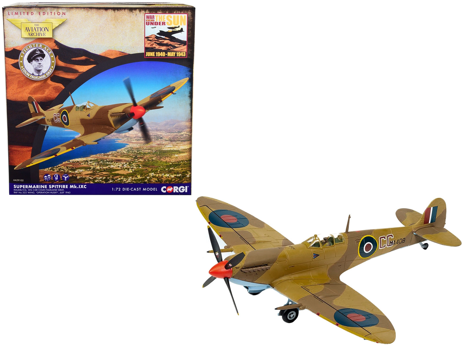 Supermarine Spitfire Mk.IXc Fighter Aircraft "WG CDR Colin Falkland Gray RAF 322 Wing Operation Husky" (July 1943) "The Aviation Archive" Series 1/72 Diecast Model by Corgi - Premium Military Models from Corgi - Just $98.55! Shop now at Rapidvehicles