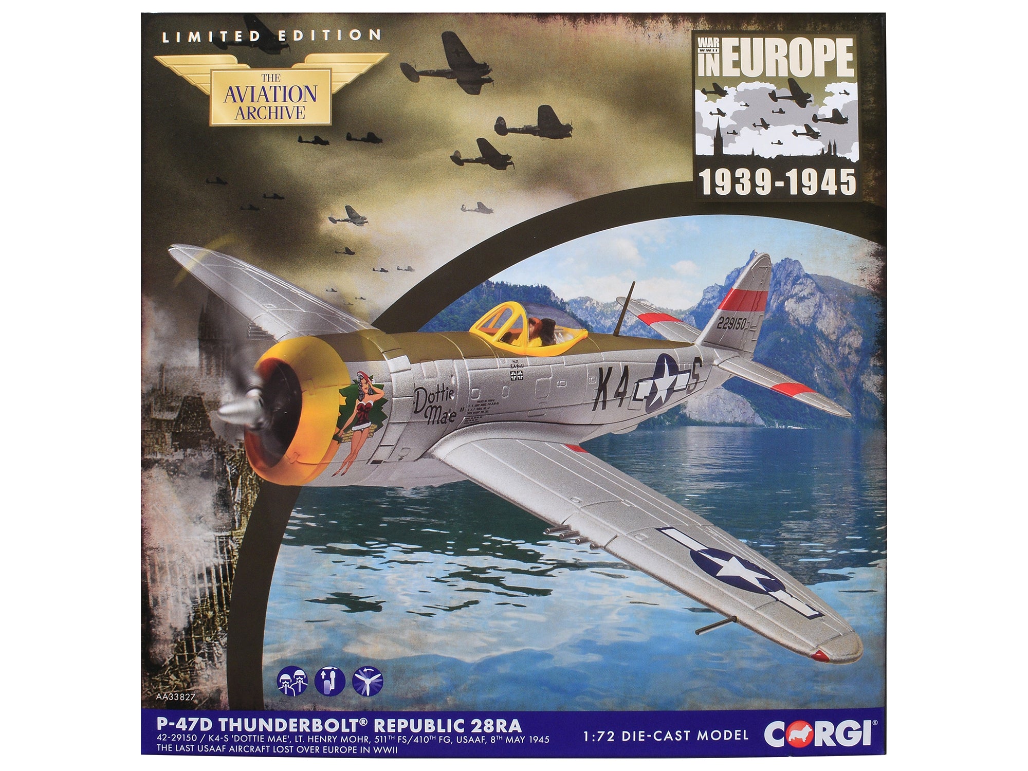 Republic P-47D Thunderbolt 28RA Fighter Aircraft "Dottie Mae 511th Fighter Squadron 405th Fighter Group" (1945) United States Army Air Forces "The Aviation Archive" Series 1/72 Diecast Model by Corgi free shipping USA