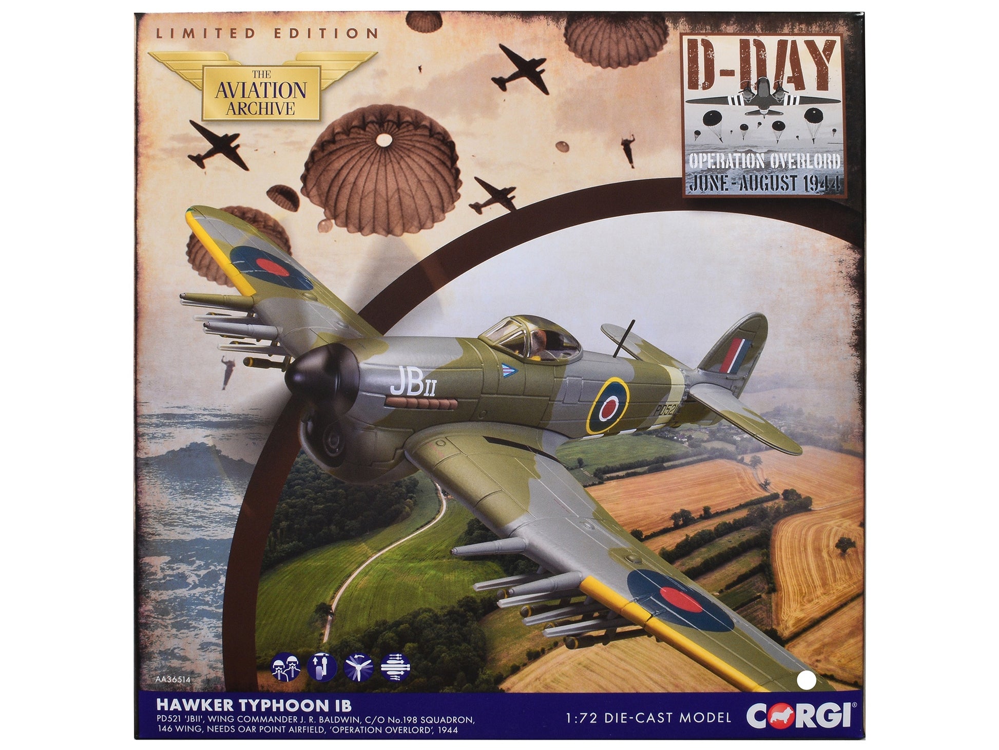 Hawker Typhoon IB Fighter-Bomber Aircraft "JB II No. 198 Squadron - Premium Hawker from Corgi - Just $104.39! Shop now at Rapidvehicles