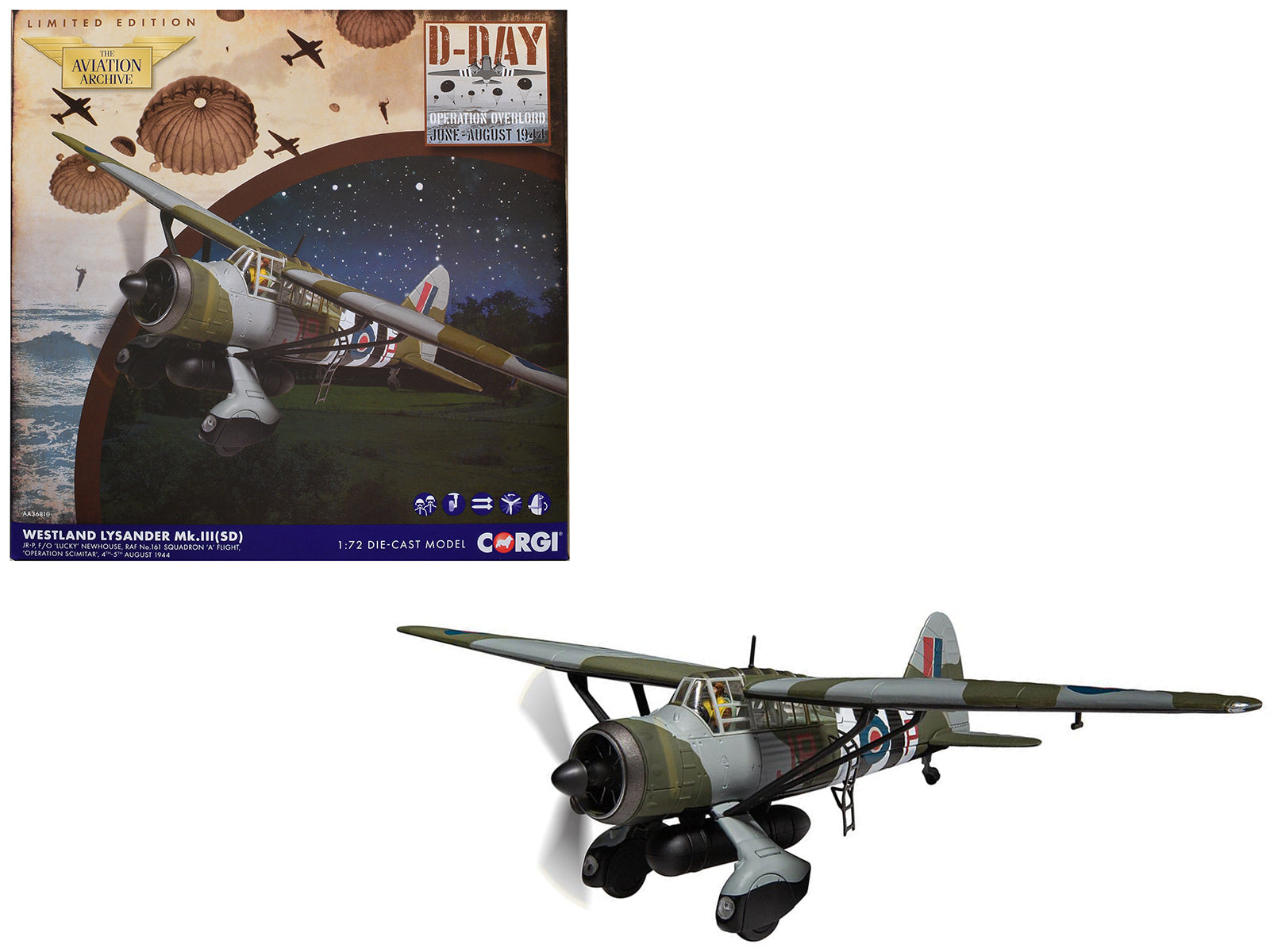 Westland Lysander Mk. III Aircraft "'Lucky' Newhouse No. 161 Squadron" (1944) British Royal Air Force "The Aviation Archive" Series 1/72 Diecast Model by Corgi free shipping USA