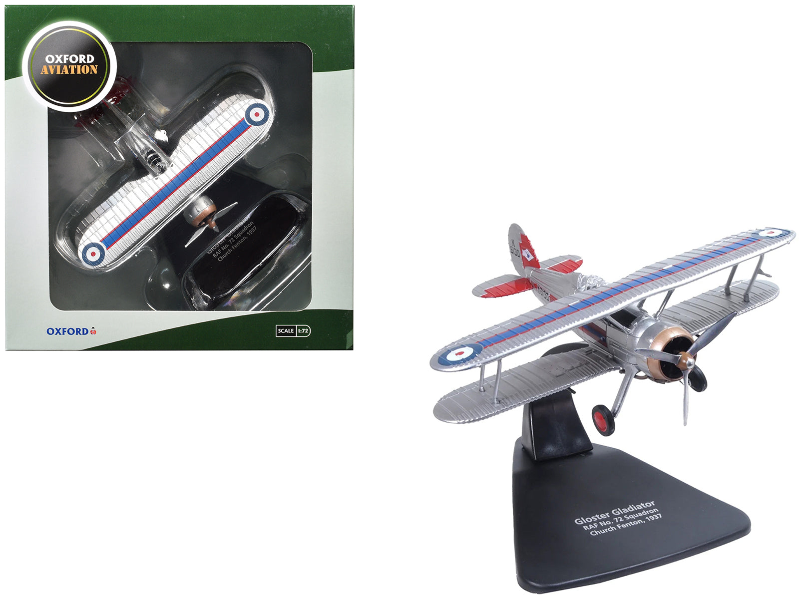 Gloster Gladiator Fighter Aircraft "No. 72 Squadron Church Fenton" (1937) British Royal Air Force "Oxford Aviation" Series 1/72 Diecast Model Airplane by Oxford Diecast free shipping USA