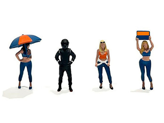 "Grid Girls" 5 piece Diecast Figure Set (4 People Figures 1 - Premium Figures from American Diorama - Just $38.99! Shop now at Rapidvehicles