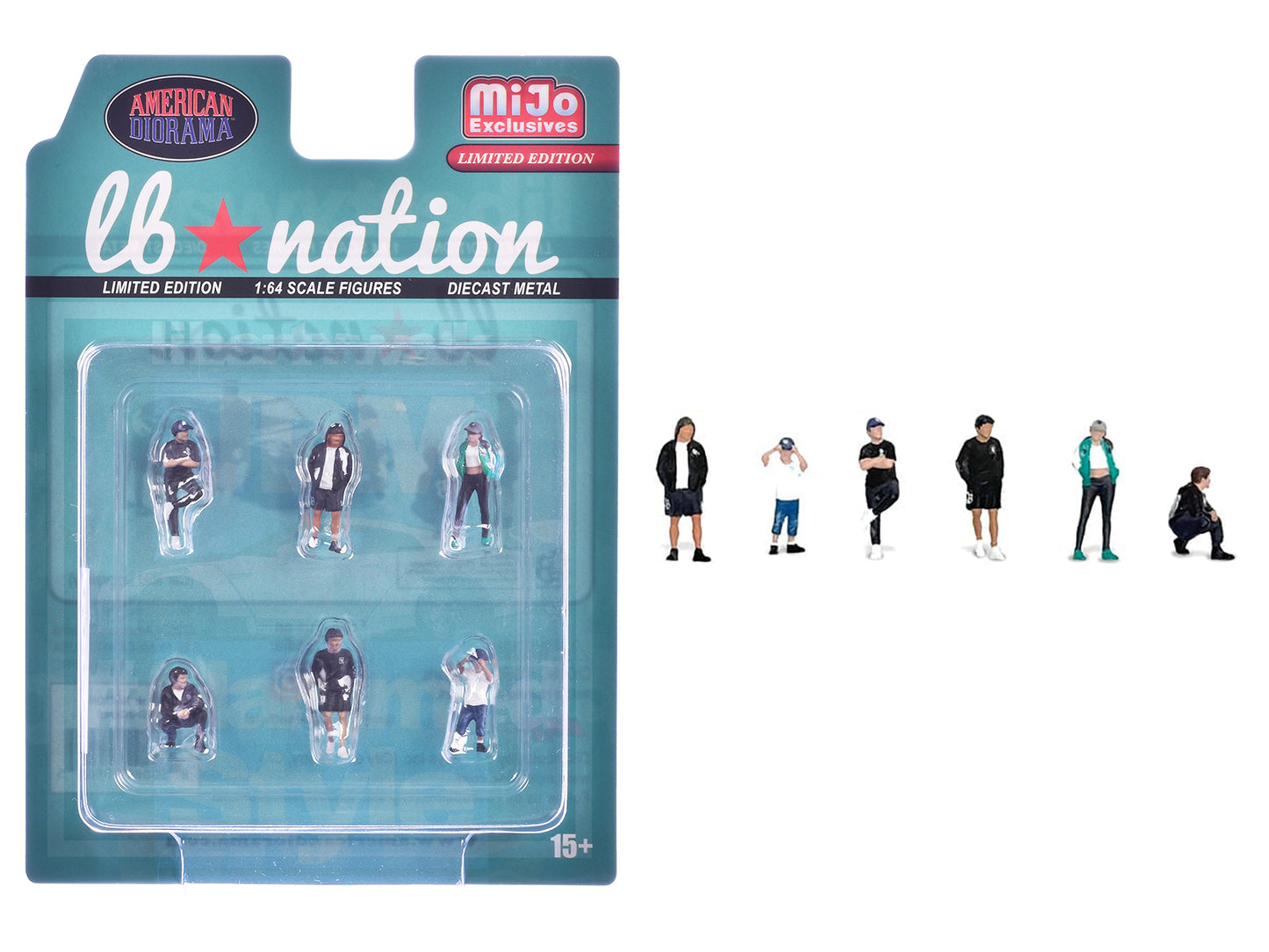 "Liberty Walk LB Nation" 6 piece Diecast Figure Set Limited Edition for 1/64 Scale Models by American Diorama - Use code SHOPAPP15 to get 15 percent off