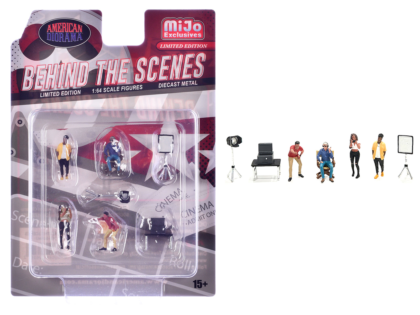 "Behind The Scenes" 7 piece (4 People 3 Accessories) Diecast Figures Set 1/64 Scale Models by American Diorama free shipping USA
